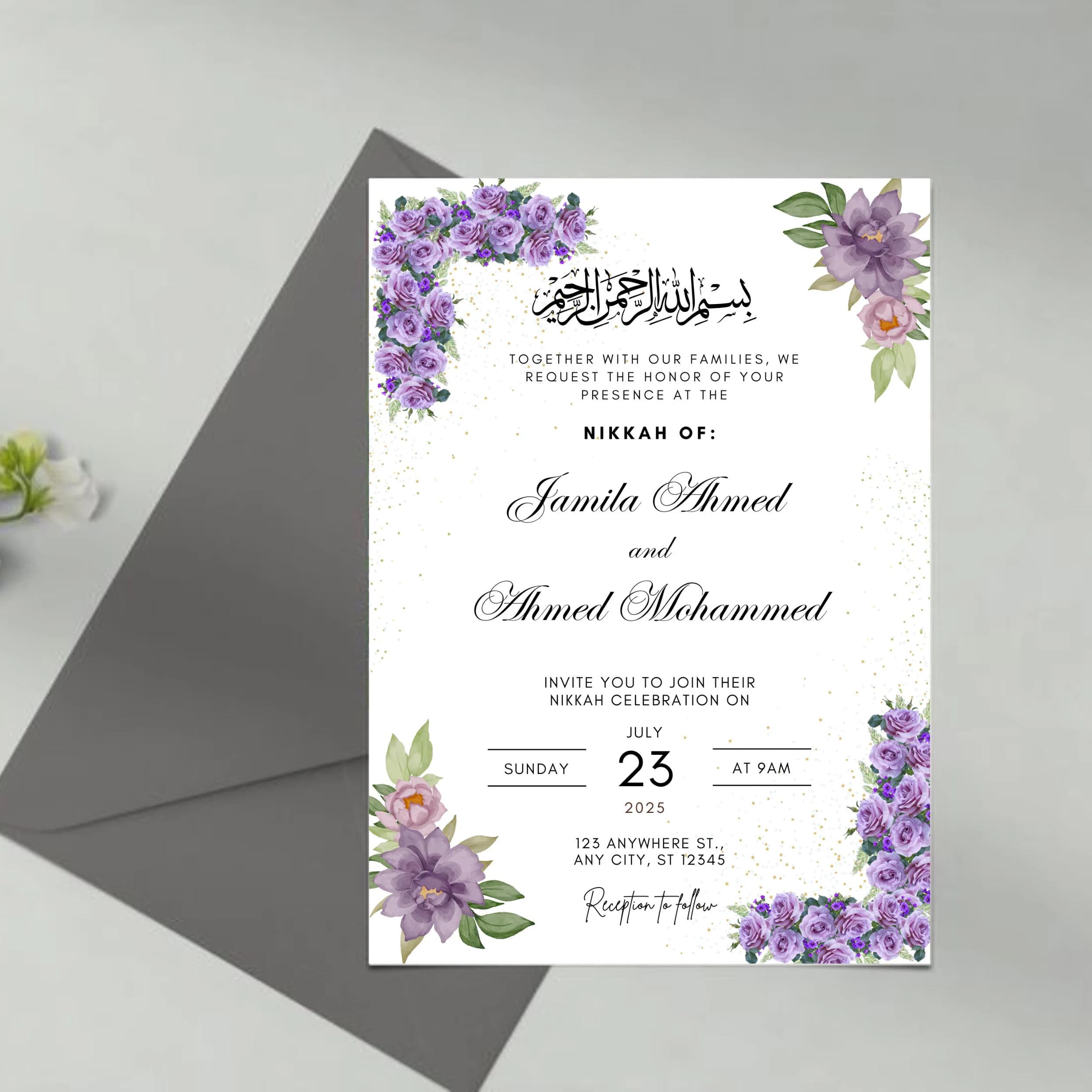 Elegant Purple Floral Nikkah Invitation Template (Digital Download) - image 2