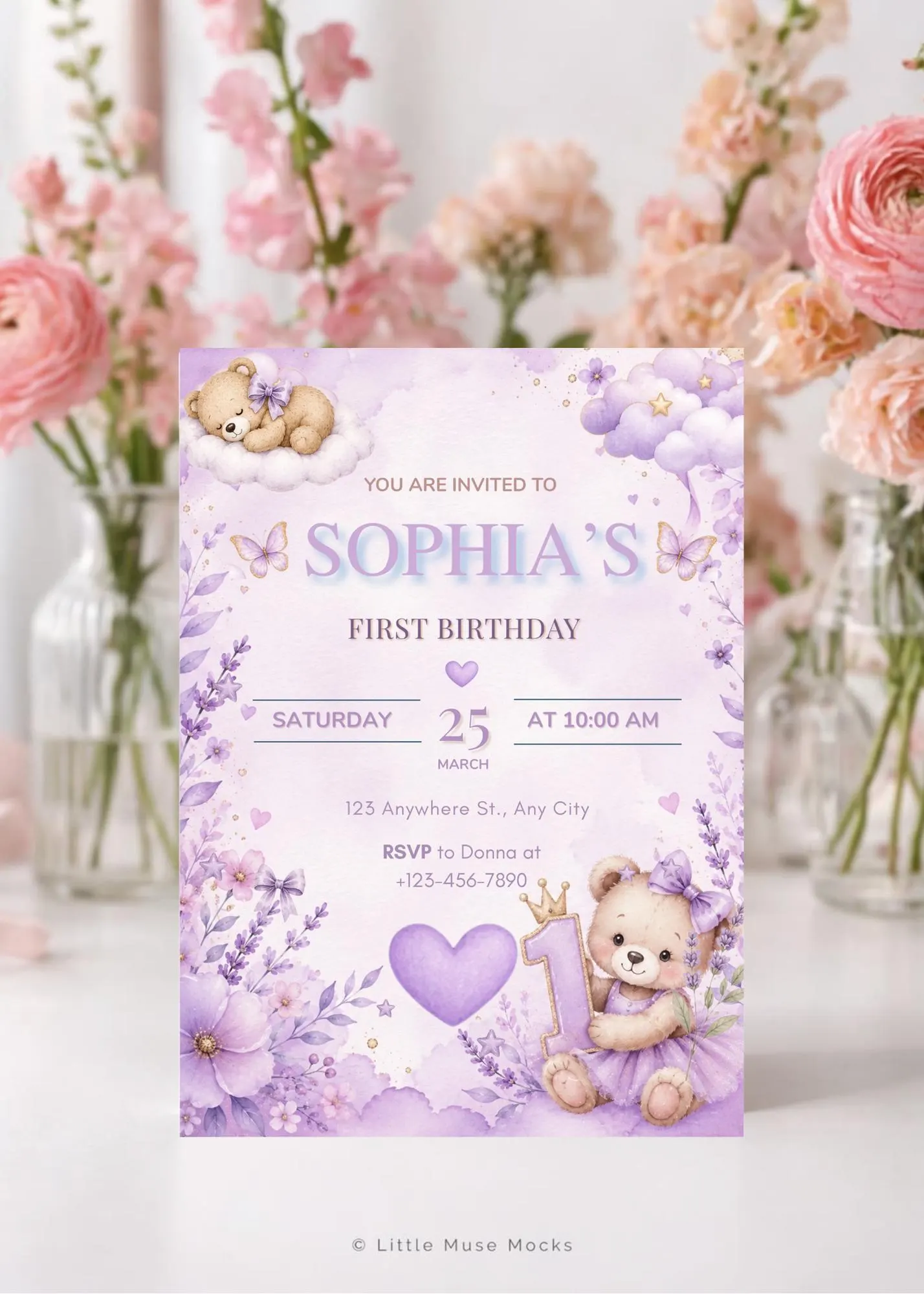 Lavender Baby First Birthday Invitation: Editable Invitation (Digital Download, Canva Template) - image 2