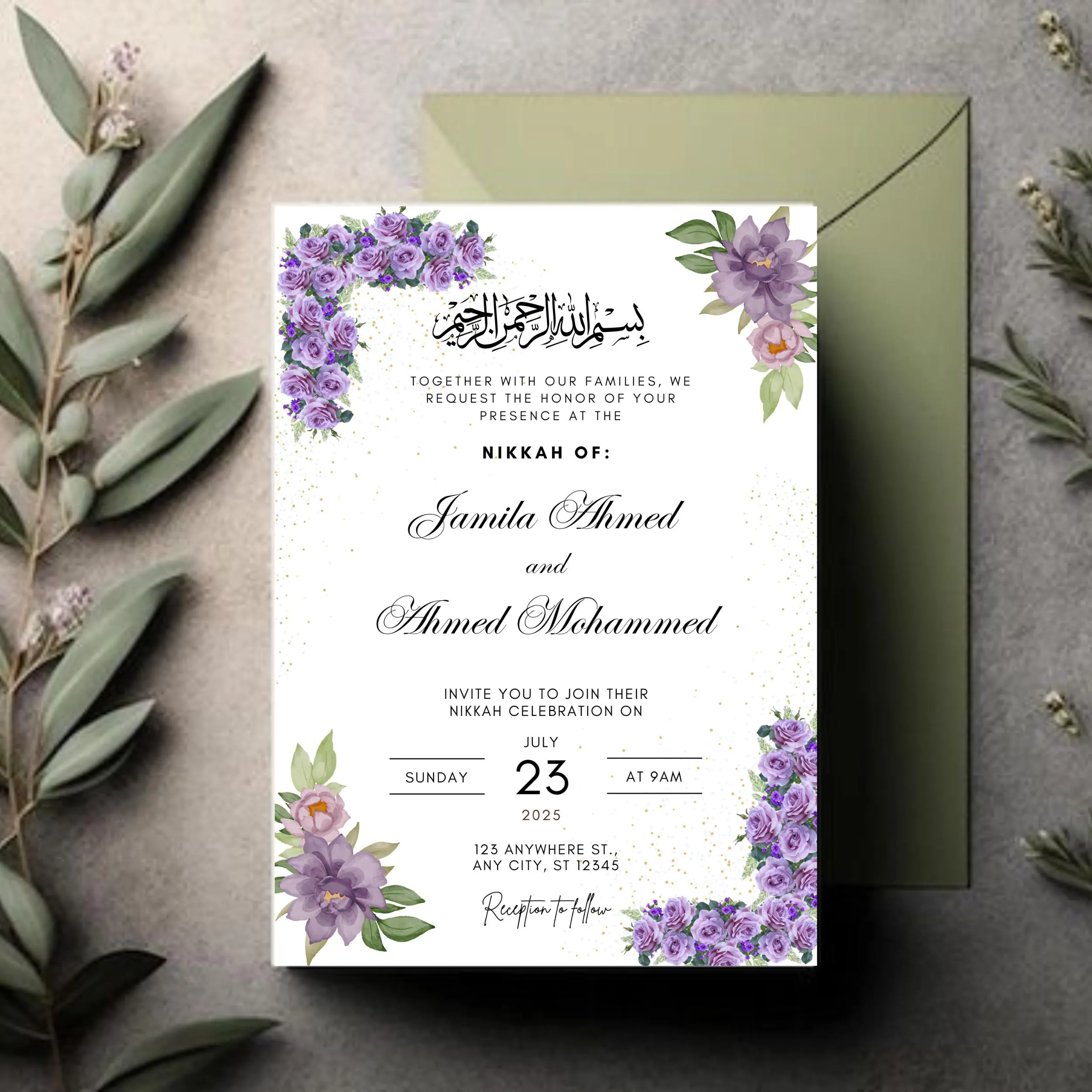 Elegant Purple Floral Nikkah Invitation Template (Digital Download) - image 4