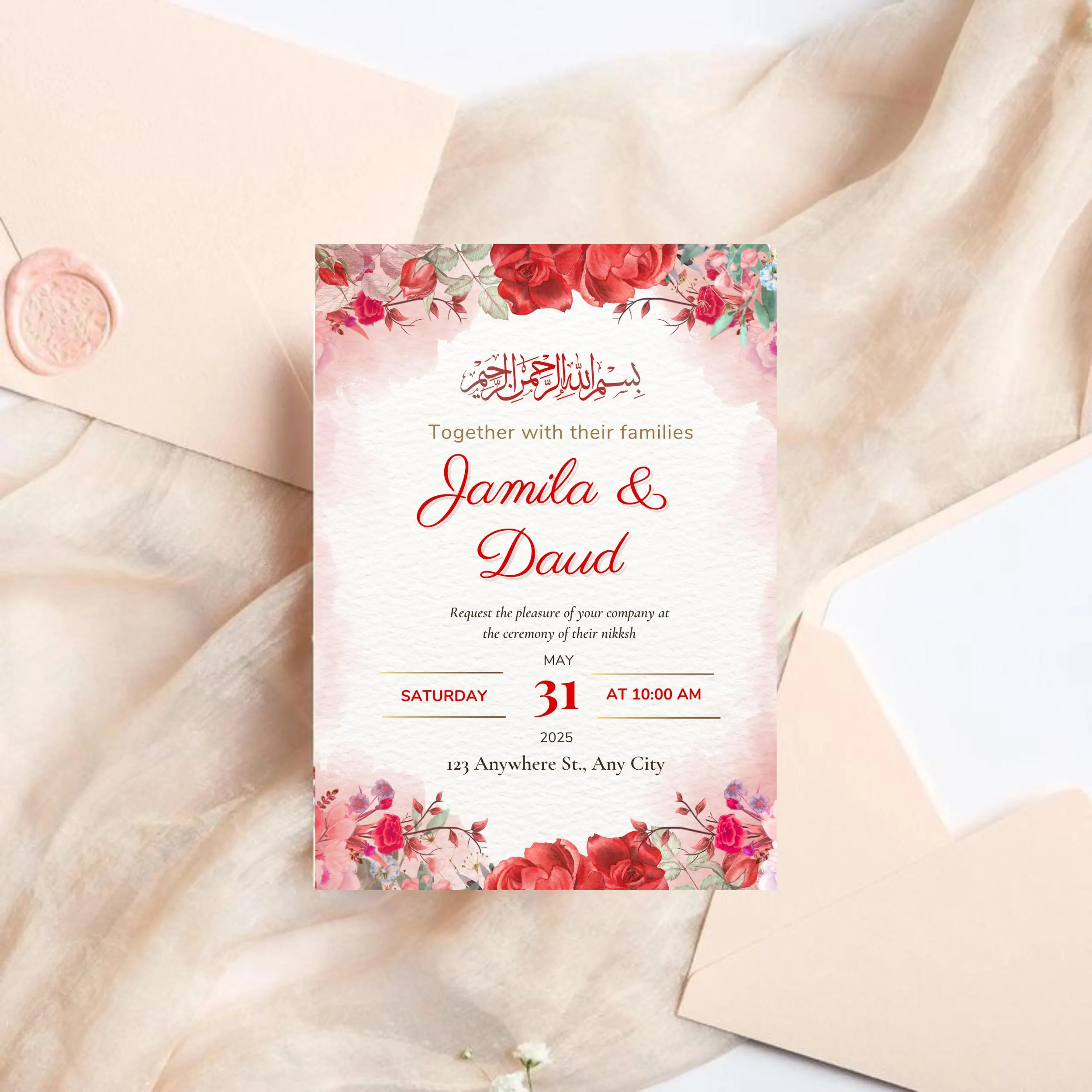 Floral Nikkah Invitation Template: Elegant Muslim Wedding (Canva Editable Digital Download) - image 3