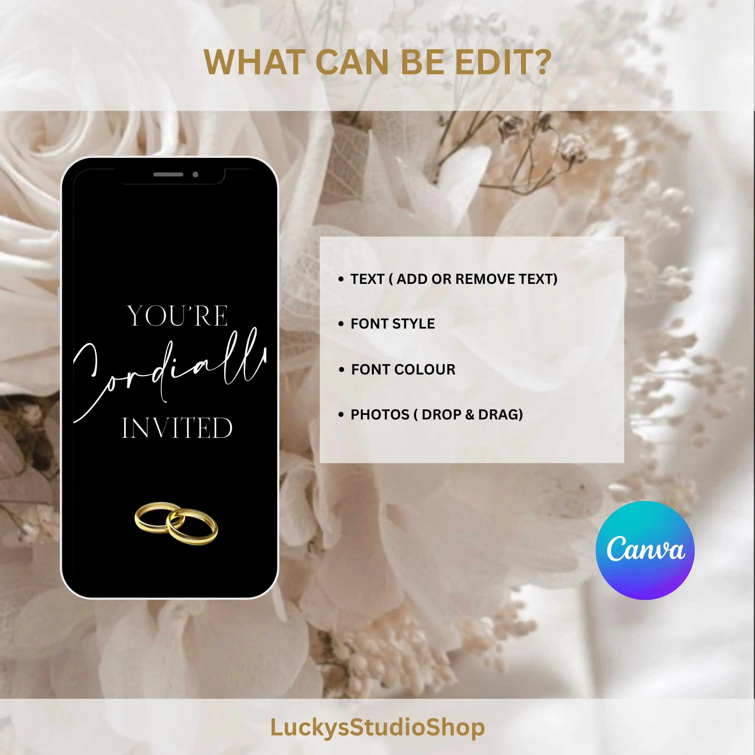 Elegant Digital Wedding Invitation | Black and Gold Editable Video Template Instant Download - image 2