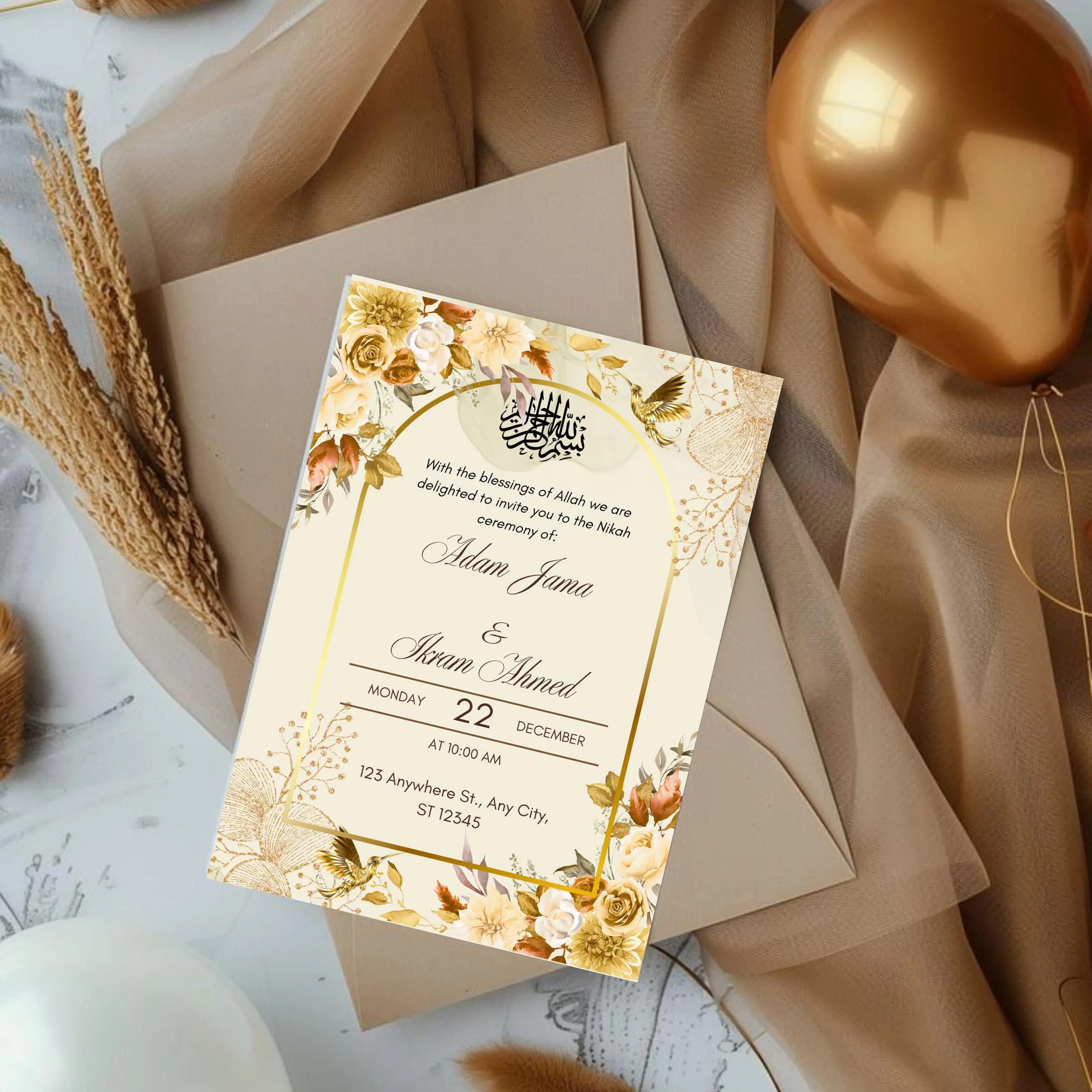Elegant Floral Nikkah Invitation Template: Islamic Wedding Card (Digital Download) - image 4