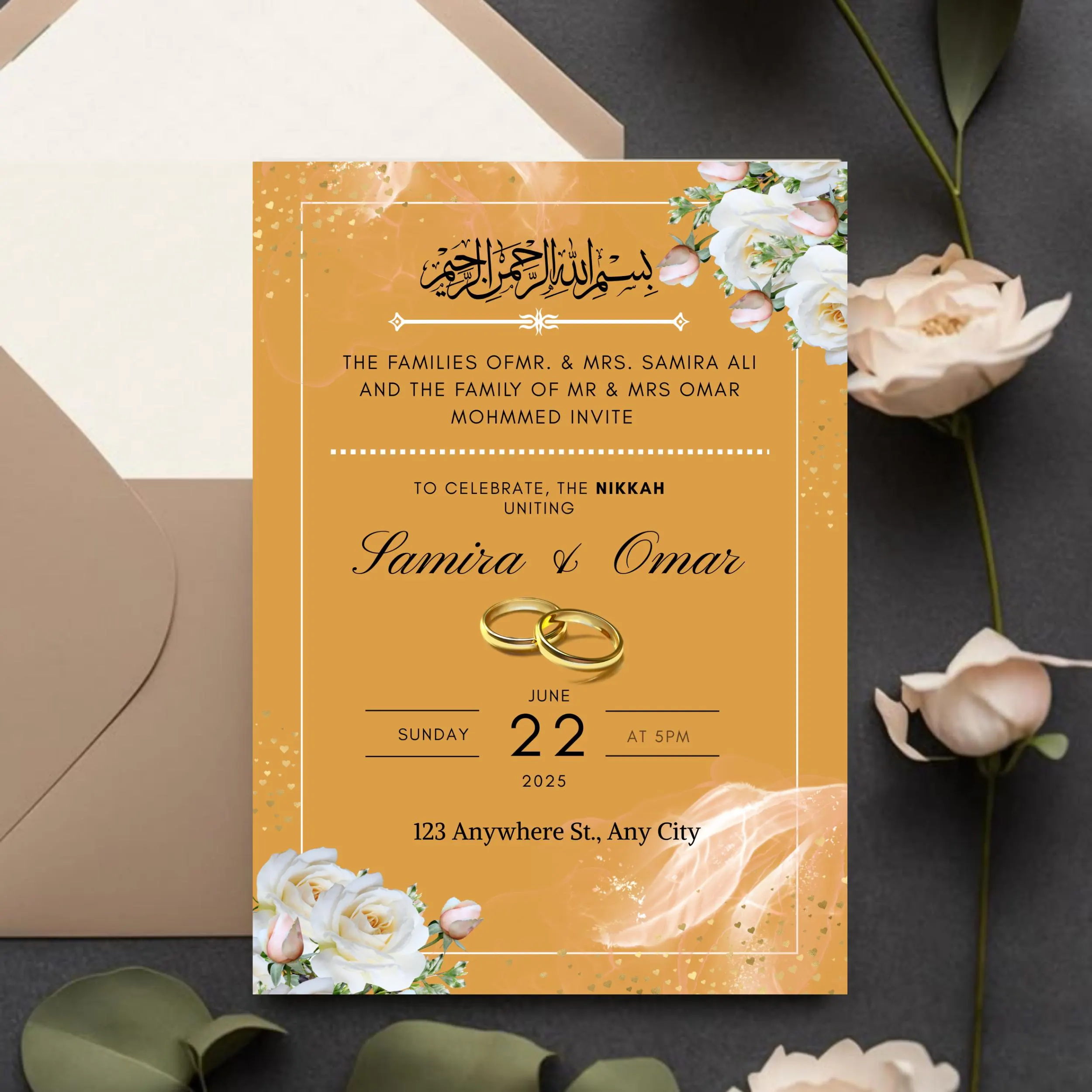 Elegant Black and Gold Nikkah Invitation Template (Digital Download) - image 4