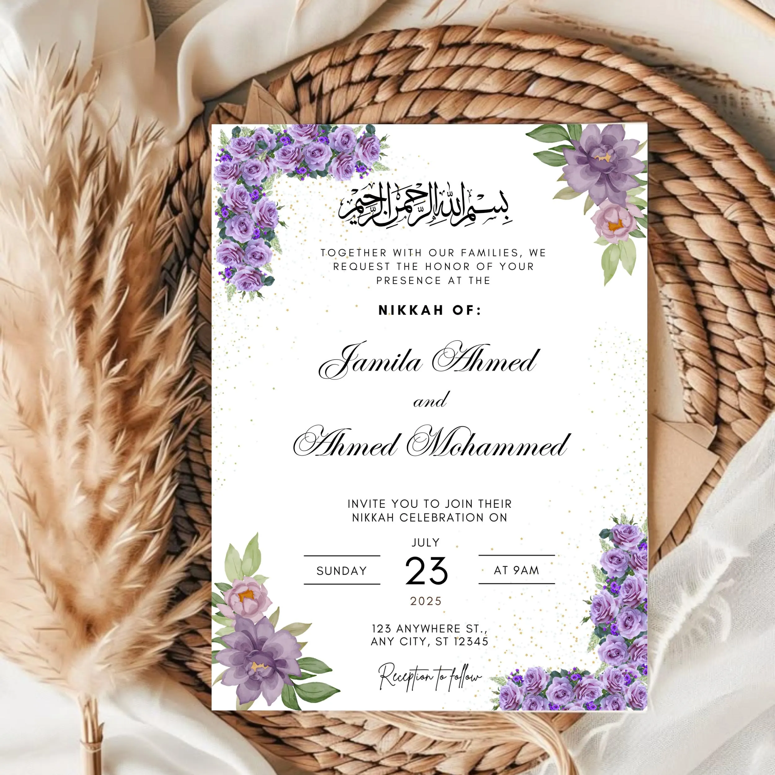 Elegant Purple Floral Nikkah Invitation Template (Digital Download) - image 5