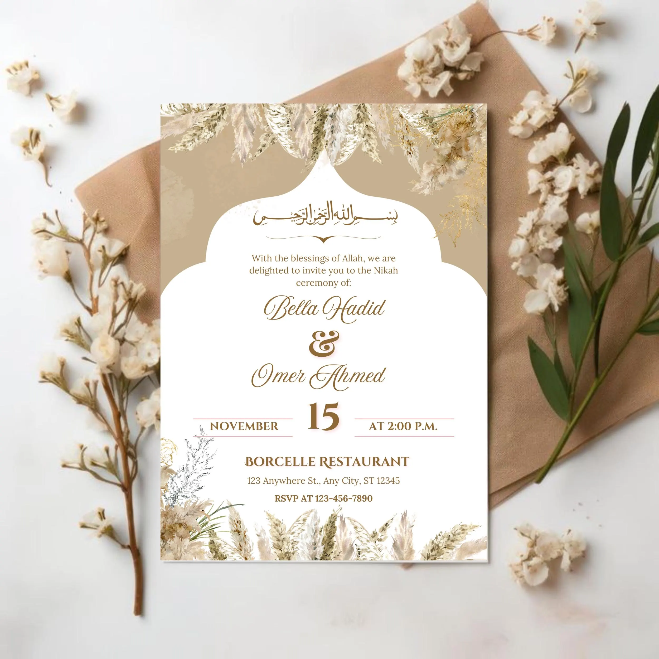 Elegant Beige Nikkah Invitation Template: Islamic Wedding Card (Digital Download, 5x7 inches) - image 4