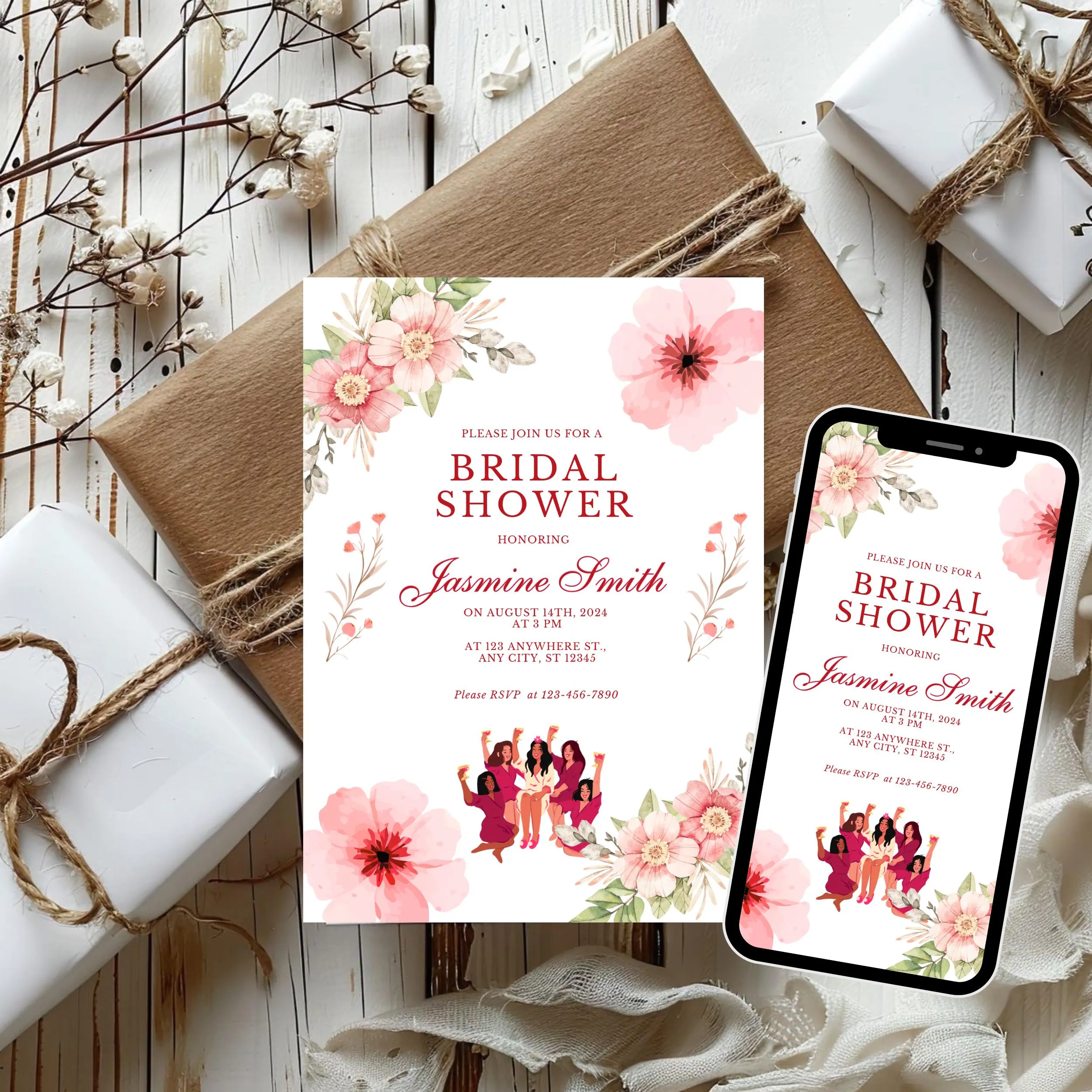 Pink Rose Bridal Shower Invitation: Editable Invitation (Digital Download, Canva Template) - image 2