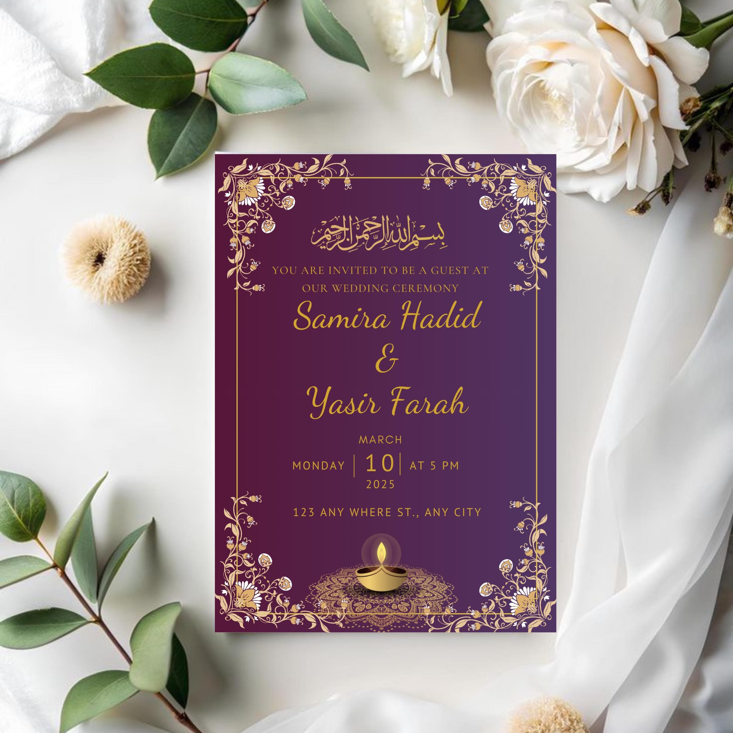 Purple & Gold Nikkah Invitation Template: Elegant Muslim Wedding (Digital Download) - image 4