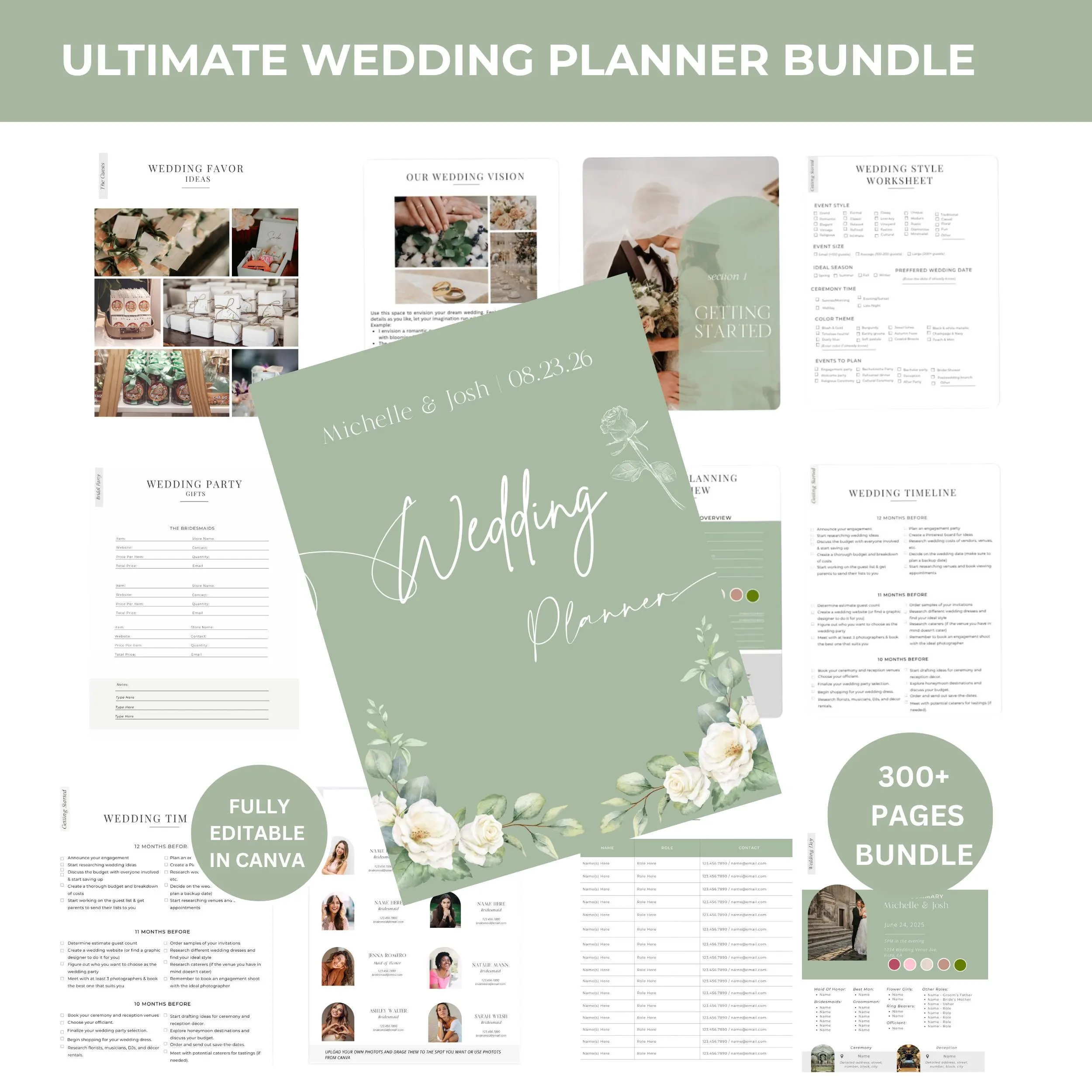 Elegant Wedding Planner Template, Canva Editable, 300+ Pages (Digital Download)