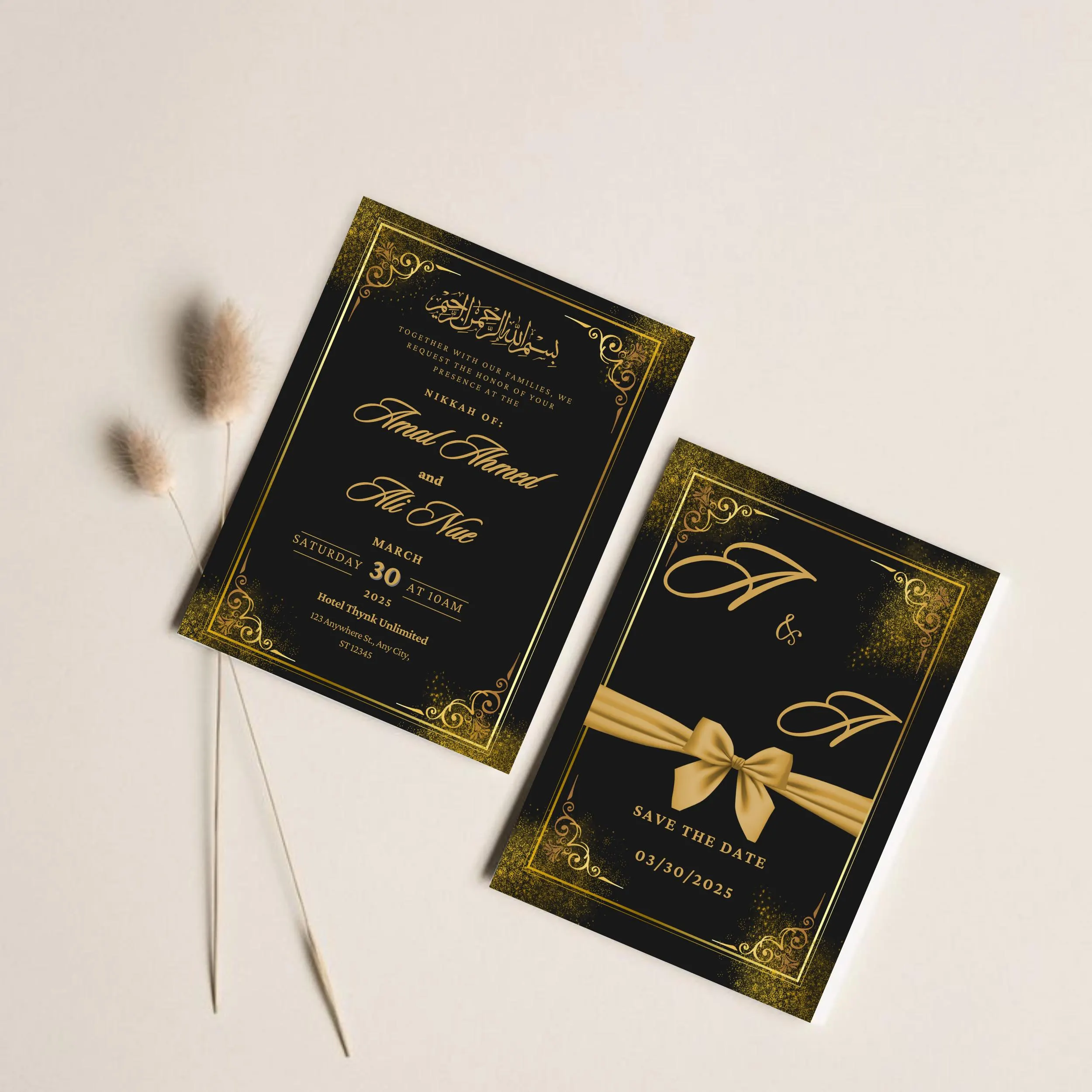 Elegant Black & Gold Nikkah Invitation Template: Islamic Wedding Card (Digital Download 5x7 inches) - image 2