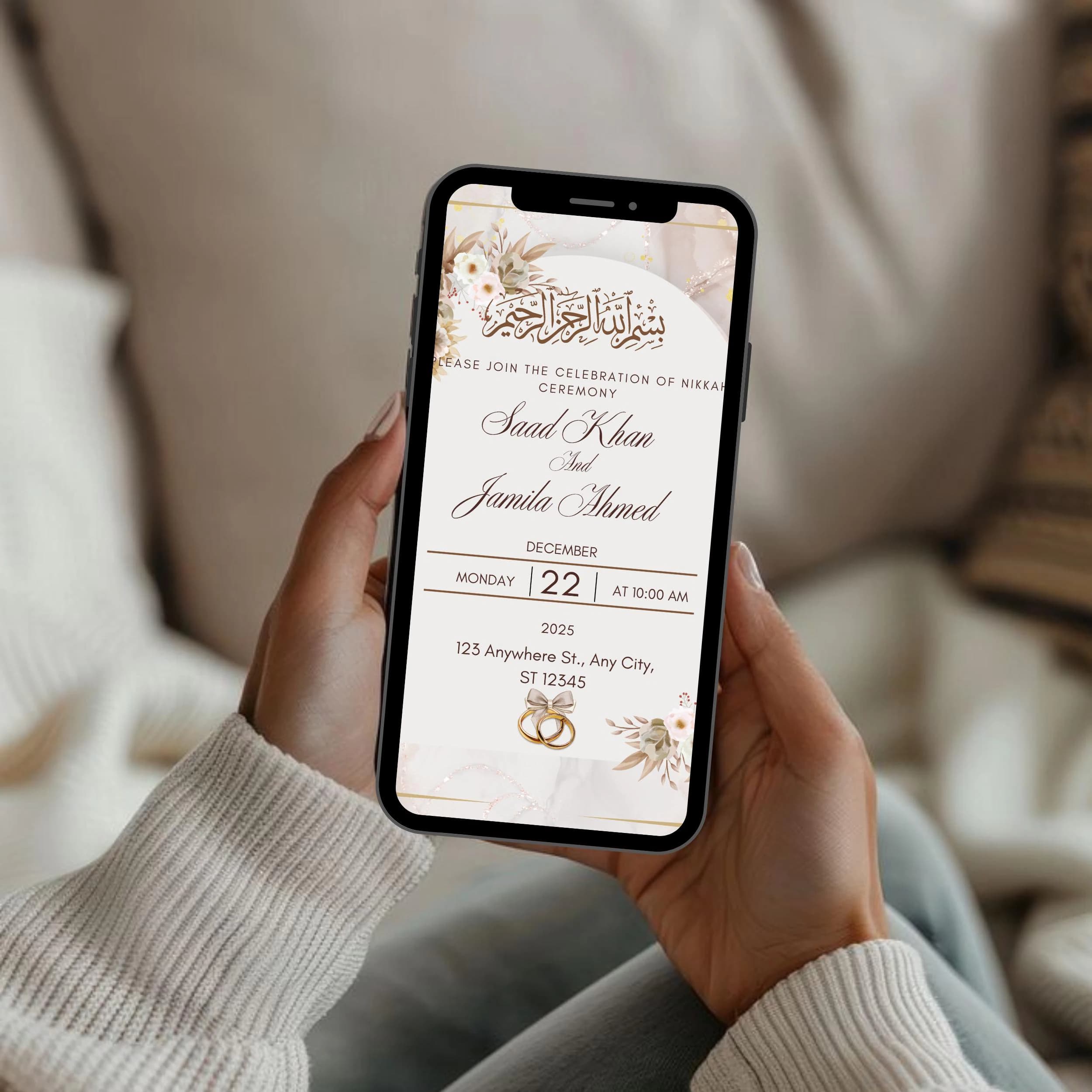 Elegant Muslim Wedding Invitation Template: Brown & Gold Nikkah Card (Digital Download 5x7 inches) - image 4