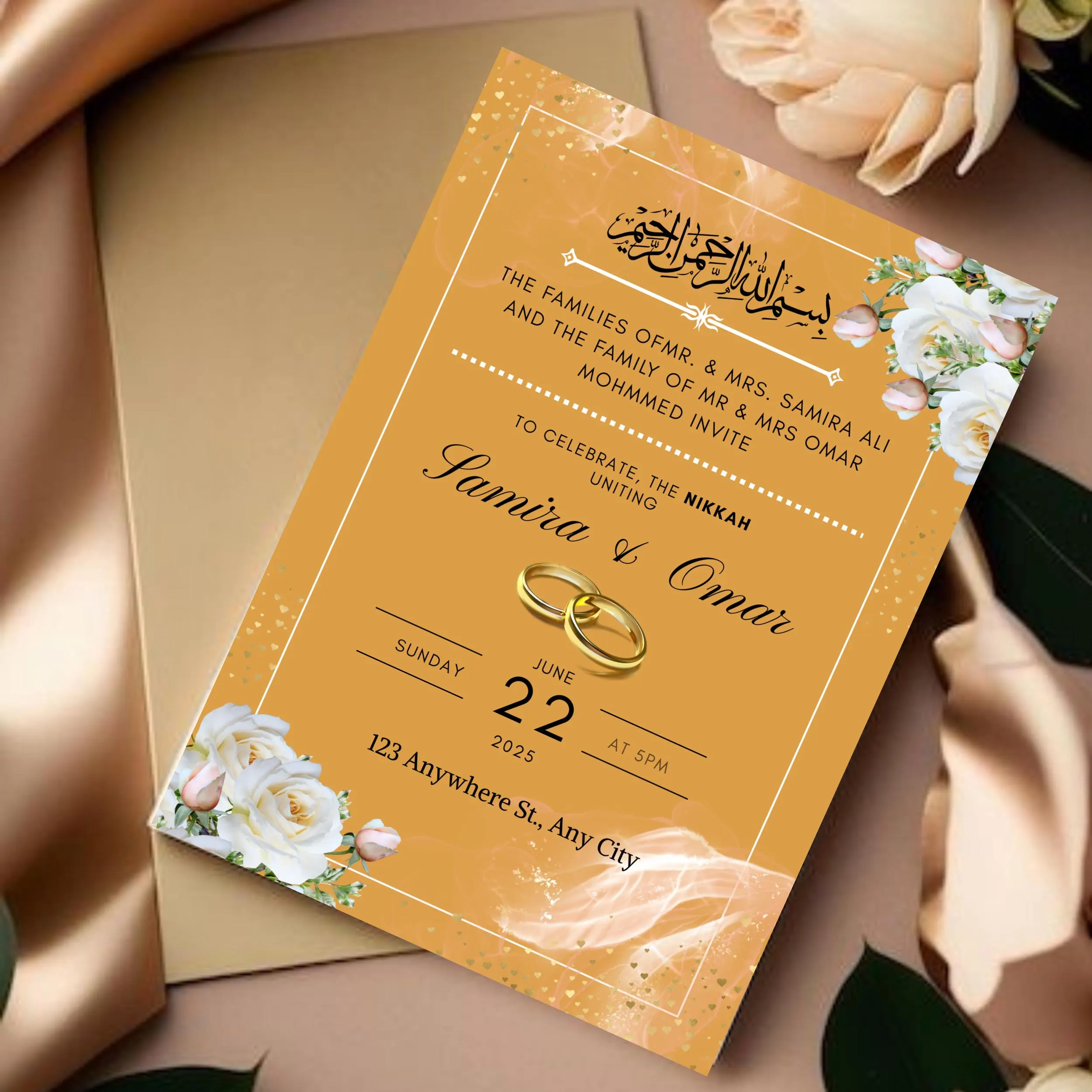 Elegant Black and Gold Nikkah Invitation Template (Digital Download) - image 2