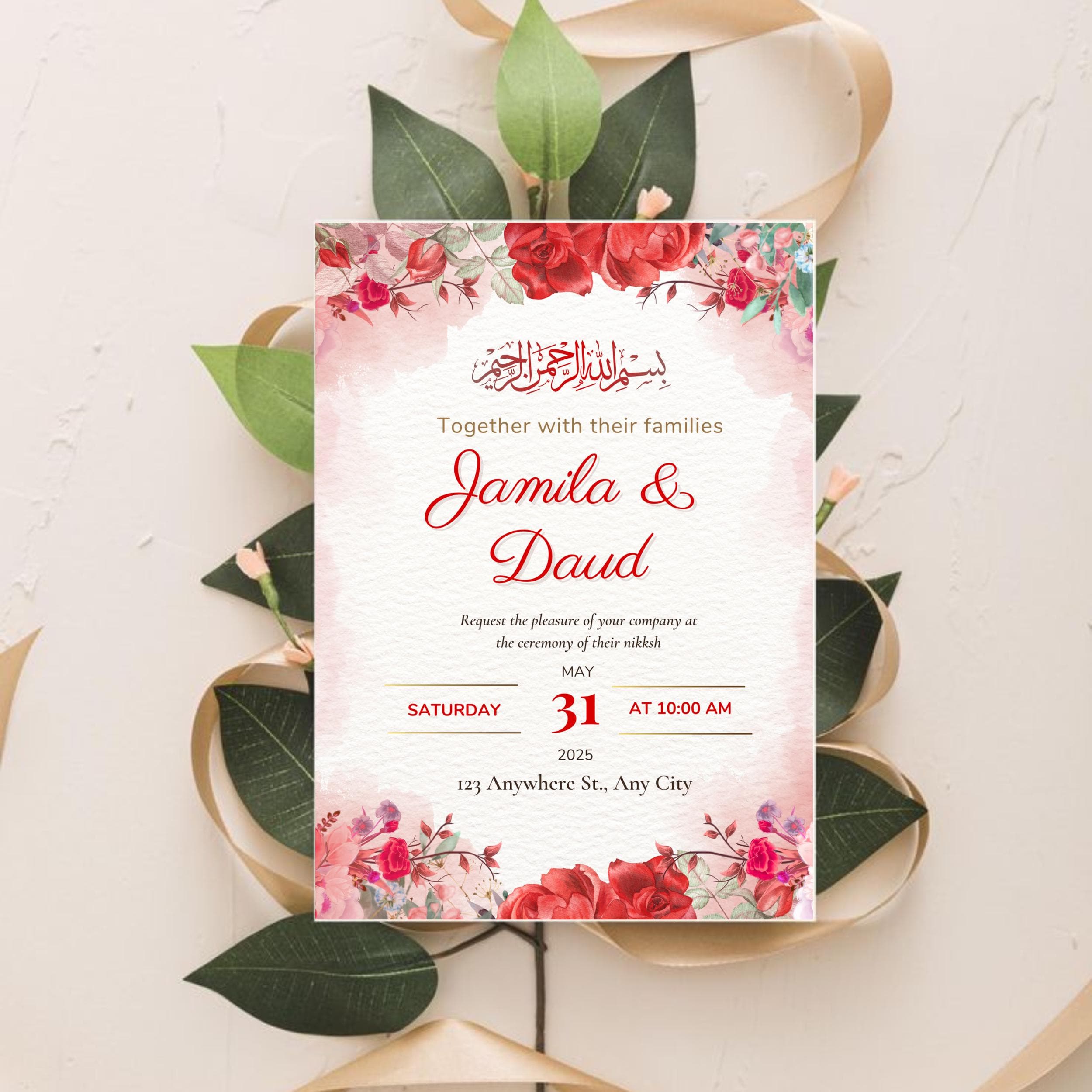Floral Nikkah Invitation Template: Elegant Muslim Wedding (Canva Editable Digital Download) - image 2