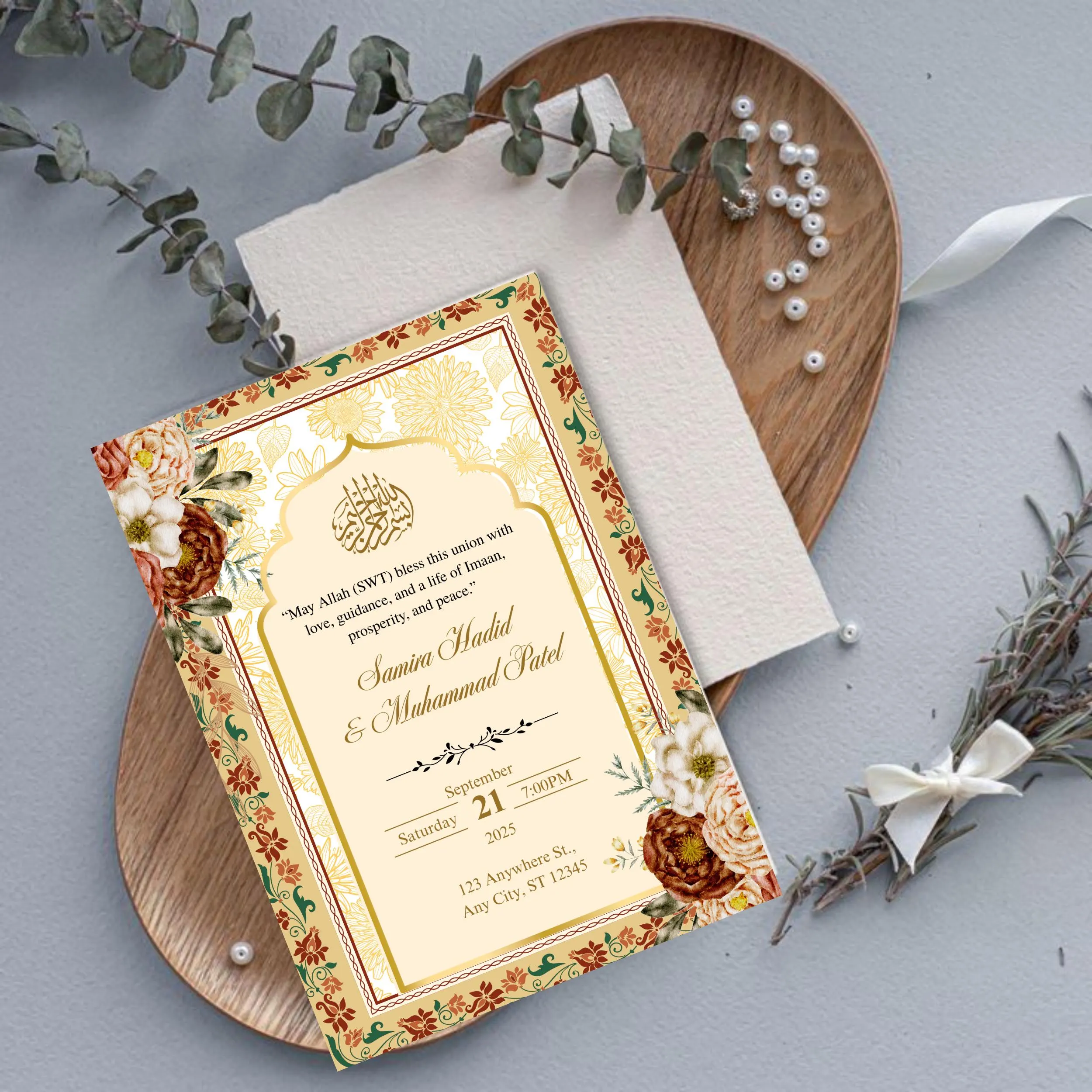 Floral Gold Muslim Wedding Invitation: Editable Nikkah, Walima, Shaadi Invite (Digital Download) - image 4