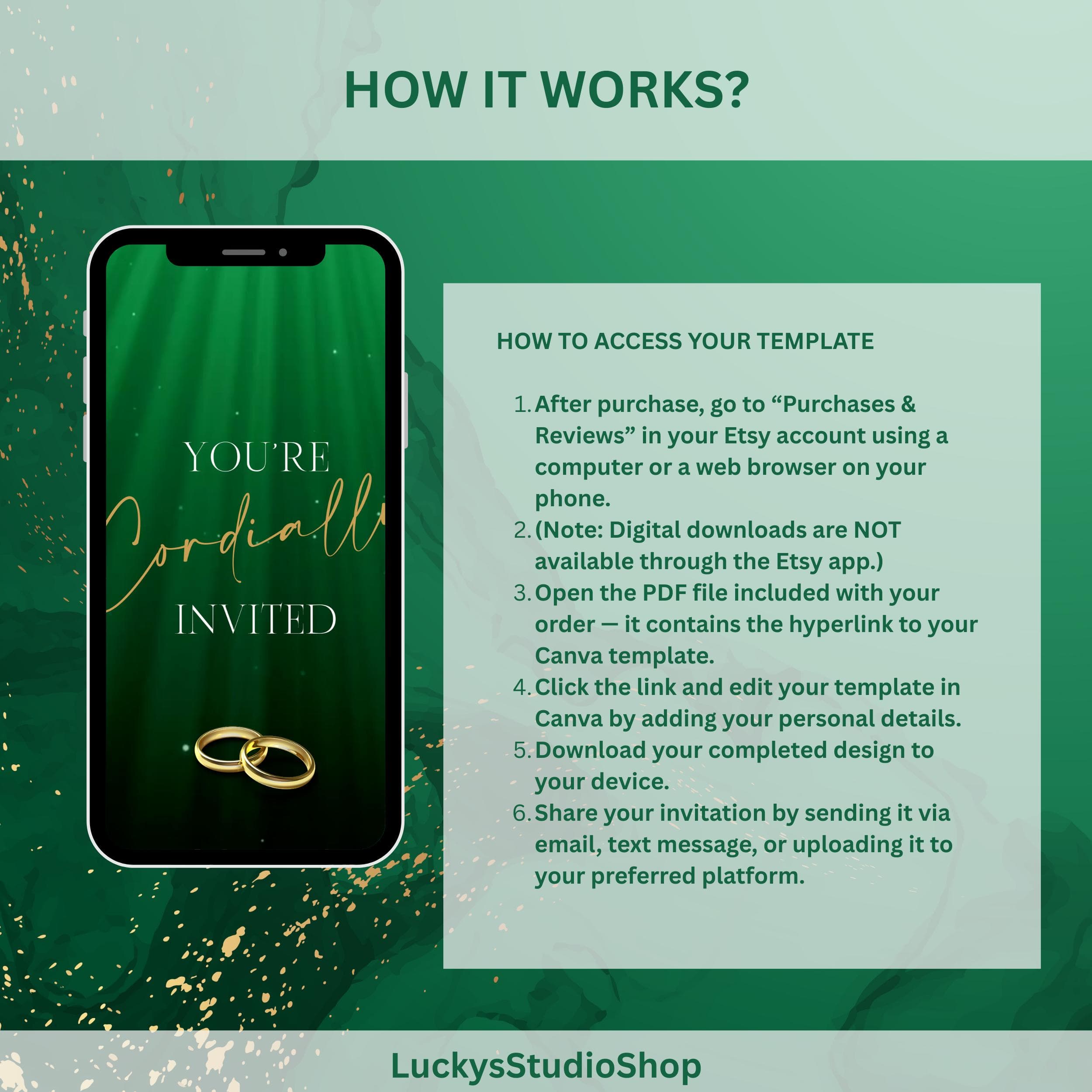 Green Wedding Invitation, Romantic Digital Wedding Invite, Elegant Animated Canva Template - image 4