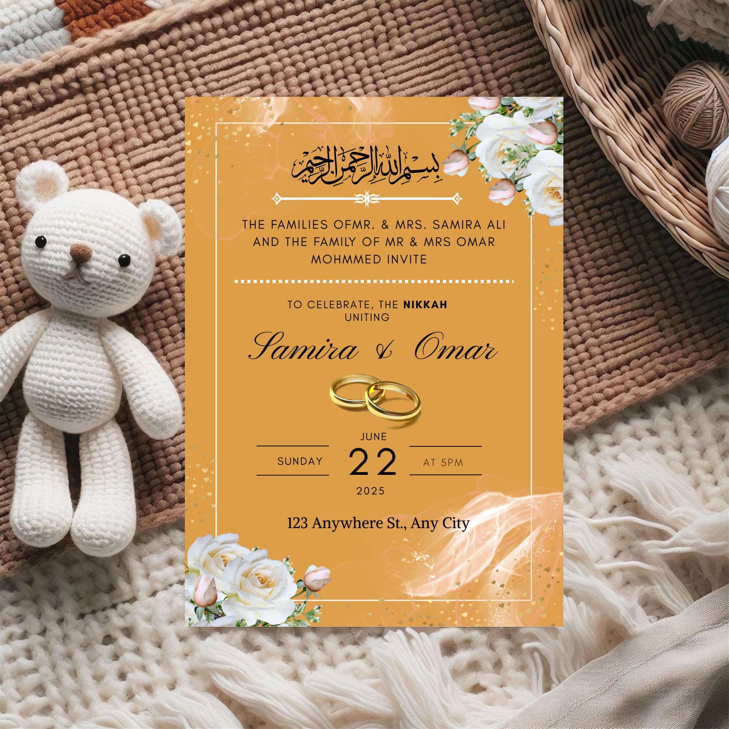 Elegant Black and Gold Nikkah Invitation Template (Digital Download)