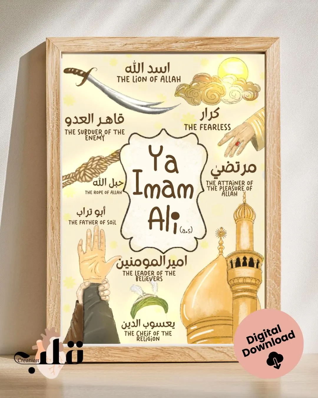 Panjtan Pak Islamic Wall Art |Set of 5 Frames Ahlul-Kisa Names Printable (Digital Download) - image 5