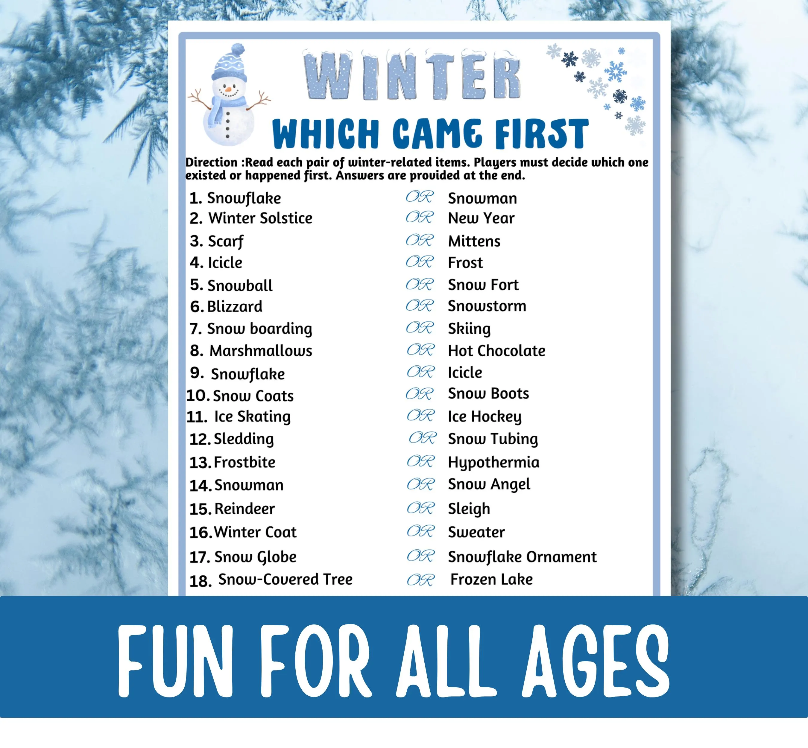Winter Which Came First Game, Printable Winter Trivia, Holiday Party Game, Christmas Family Game, Winter Activity, Group Icebreaker - image 4