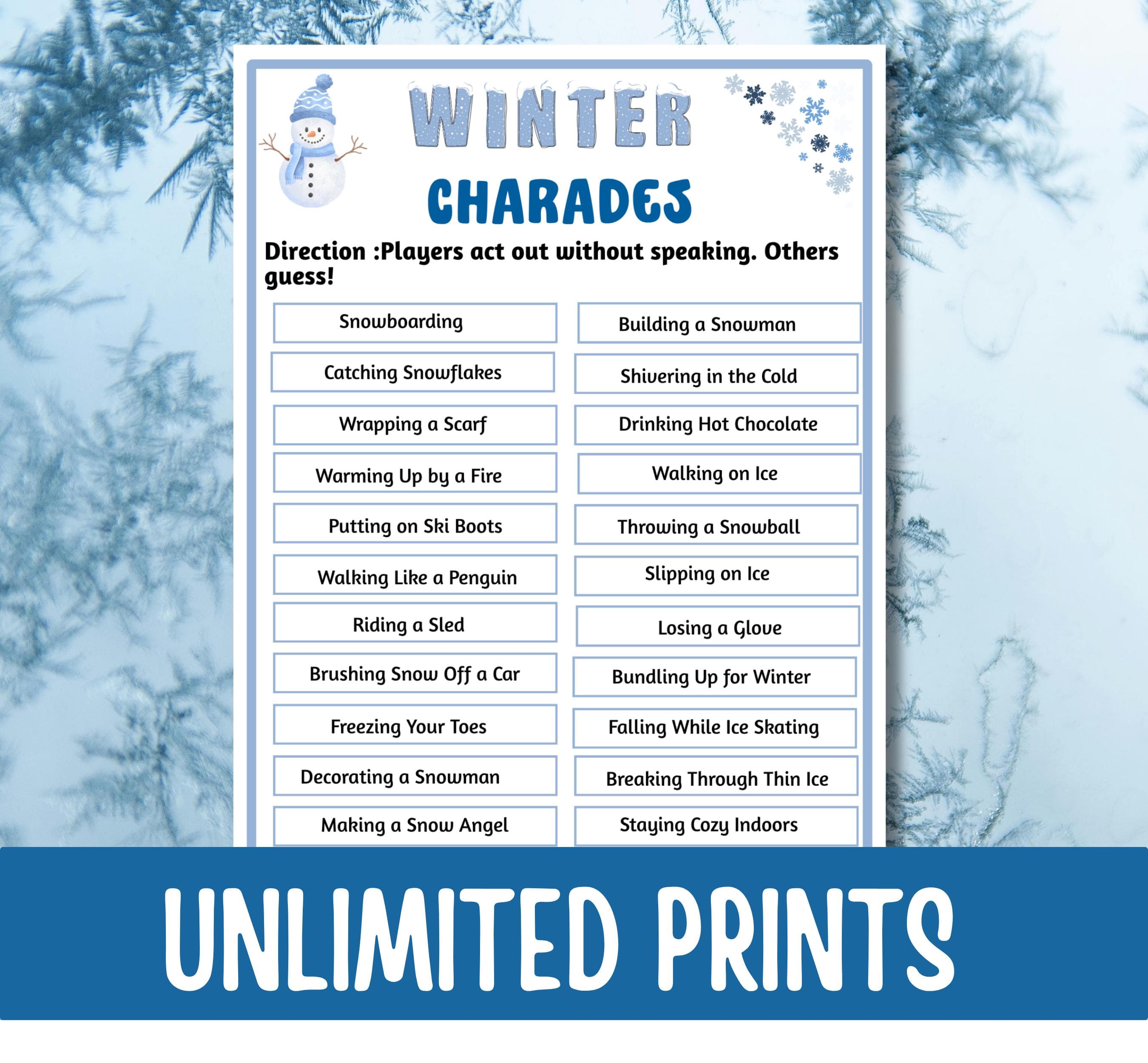 Winter Charades Game Printable, Christmas Party Game, Holiday Family Game, Winter Party Activity, Holiday Icebreaker, Group Game - image 5