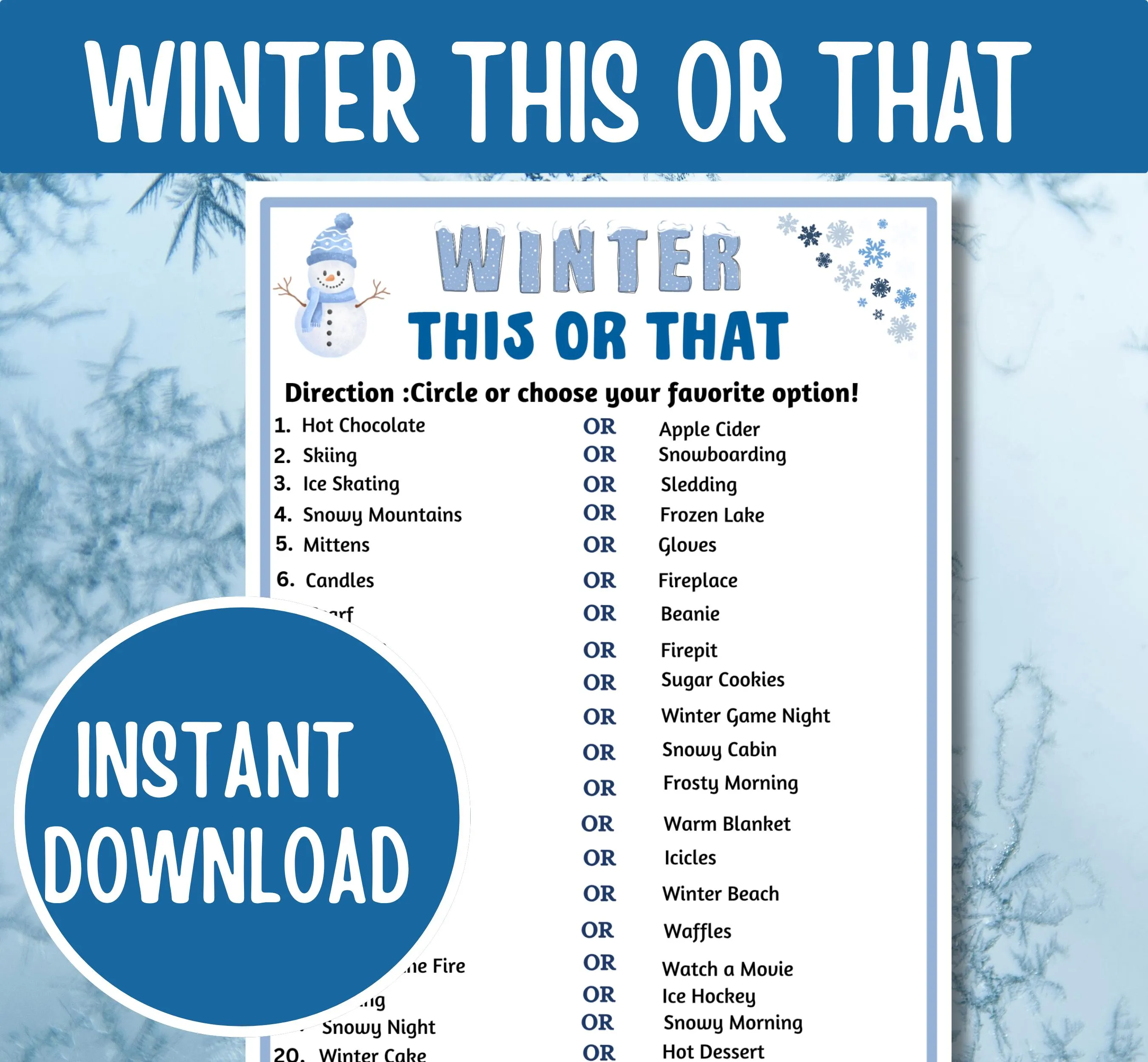 Winter This or That Game Printable, Christmas Party Game, Holiday Icebreaker, Winter Family Game, Cozy Winter Activity