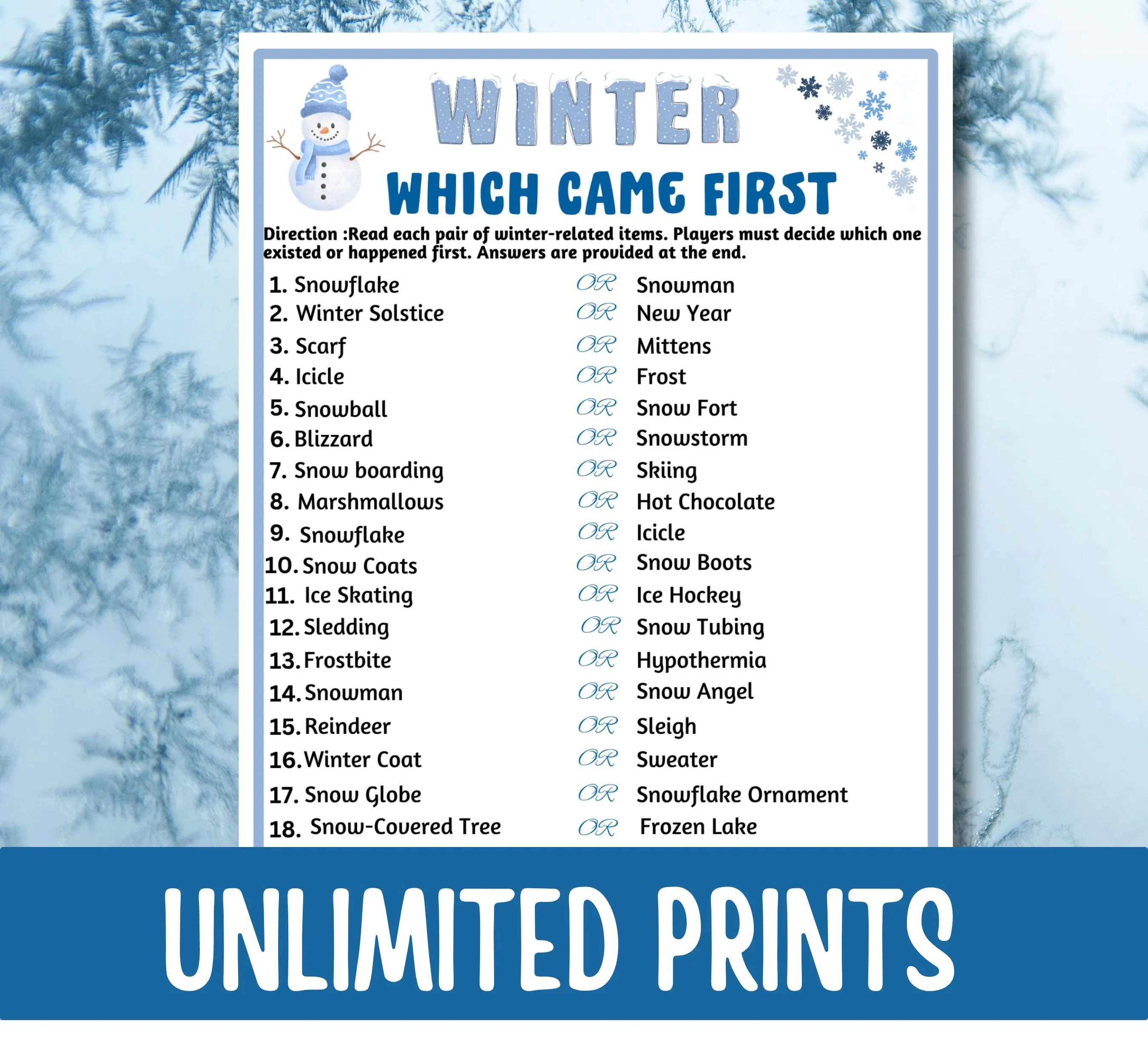 Winter Which Came First Game, Printable Winter Trivia, Holiday Party Game, Christmas Family Game, Winter Activity, Group Icebreaker - image 5