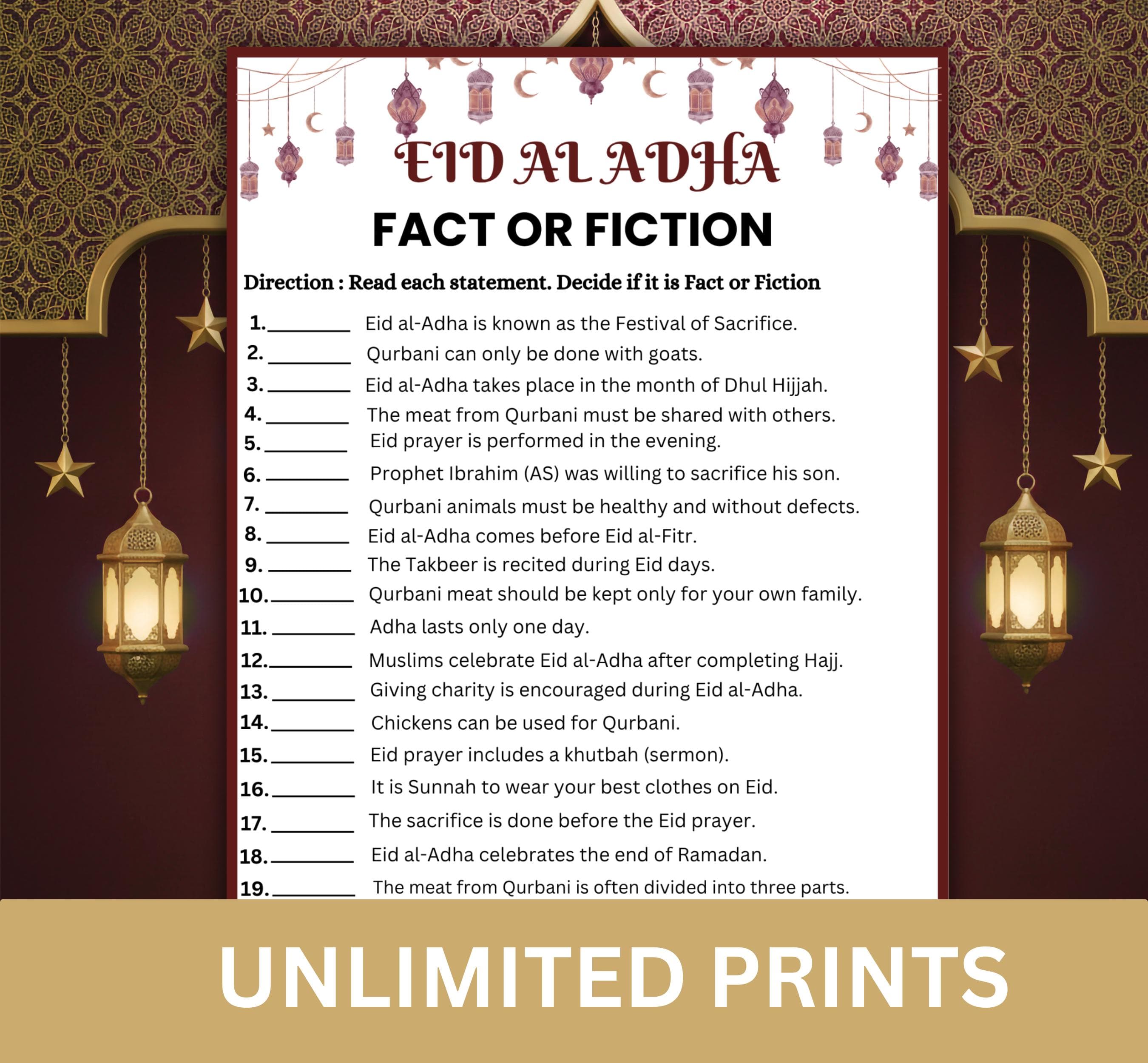 Eid al Adha Fact or Fiction Game Printable | Eid Party Activity | Islamic Holiday Trivia | Classroom Icebreaker | Family Fun PDF - image 3