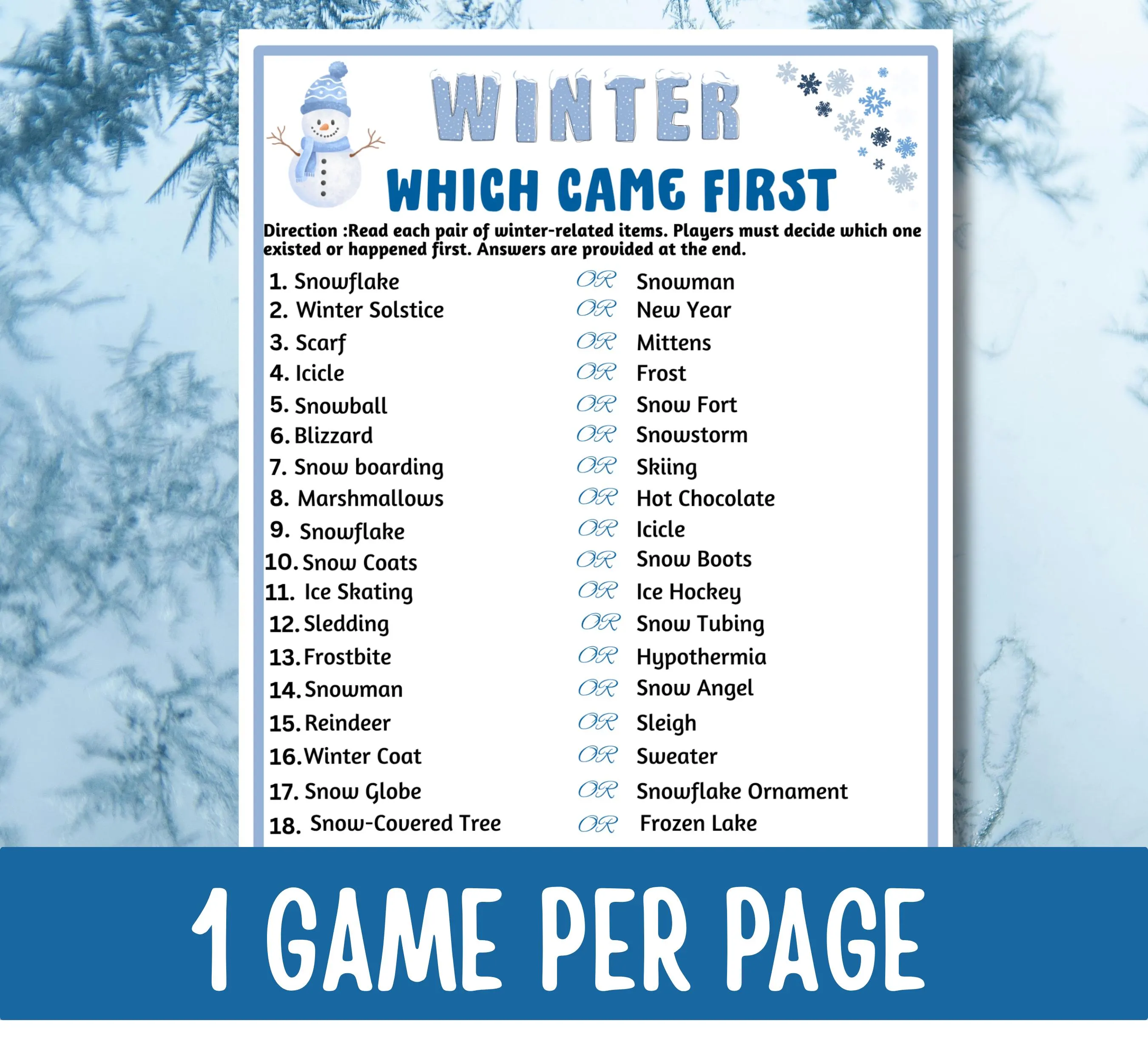 Winter Which Came First Game, Printable Winter Trivia, Holiday Party Game, Christmas Family Game, Winter Activity, Group Icebreaker - image 3