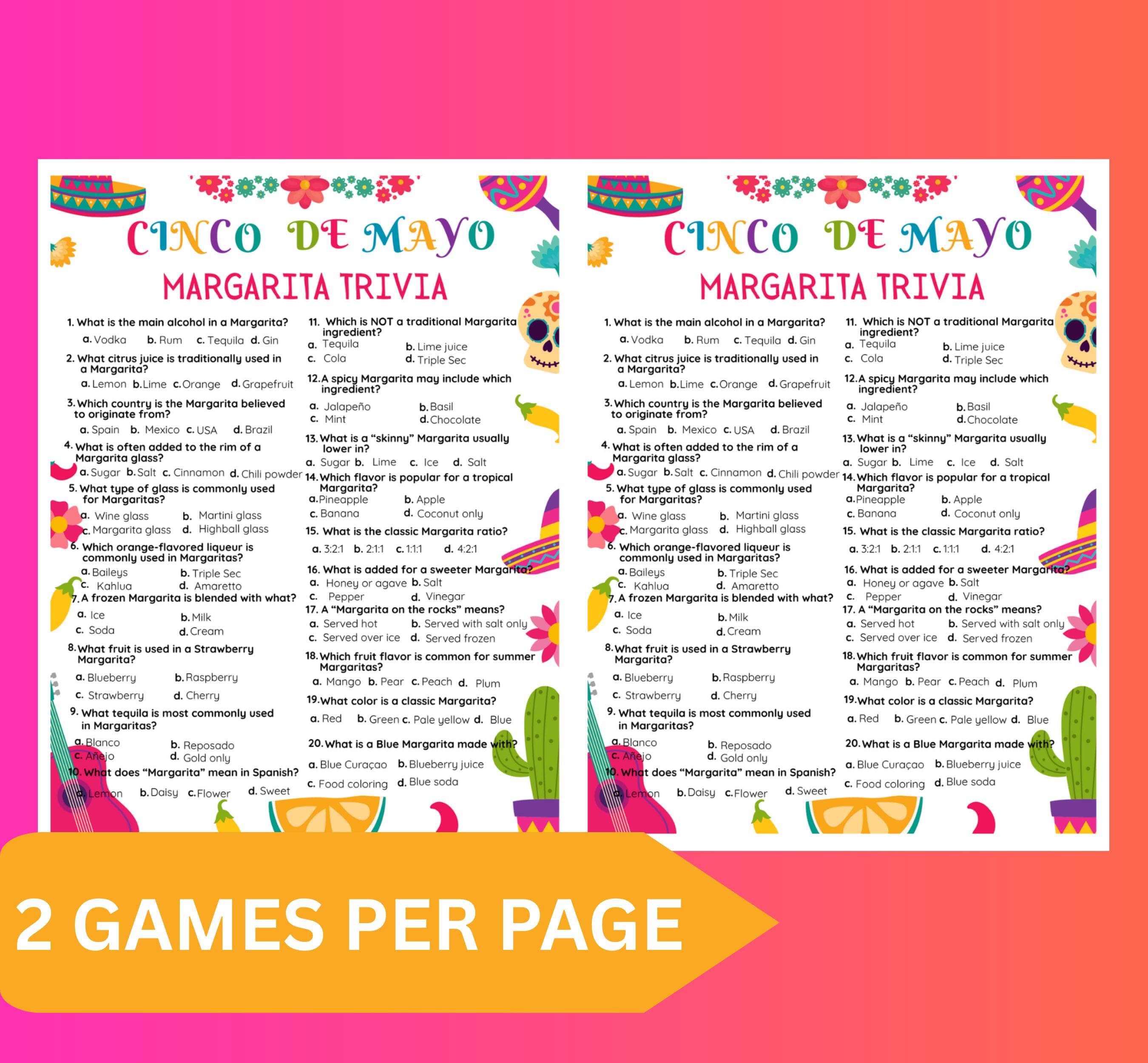 Cinco de Mayo Margarita Trivia Game Printable | Fiesta Party Quiz | Mexican Drink Trivia | Classroom & Party Activity - image 3