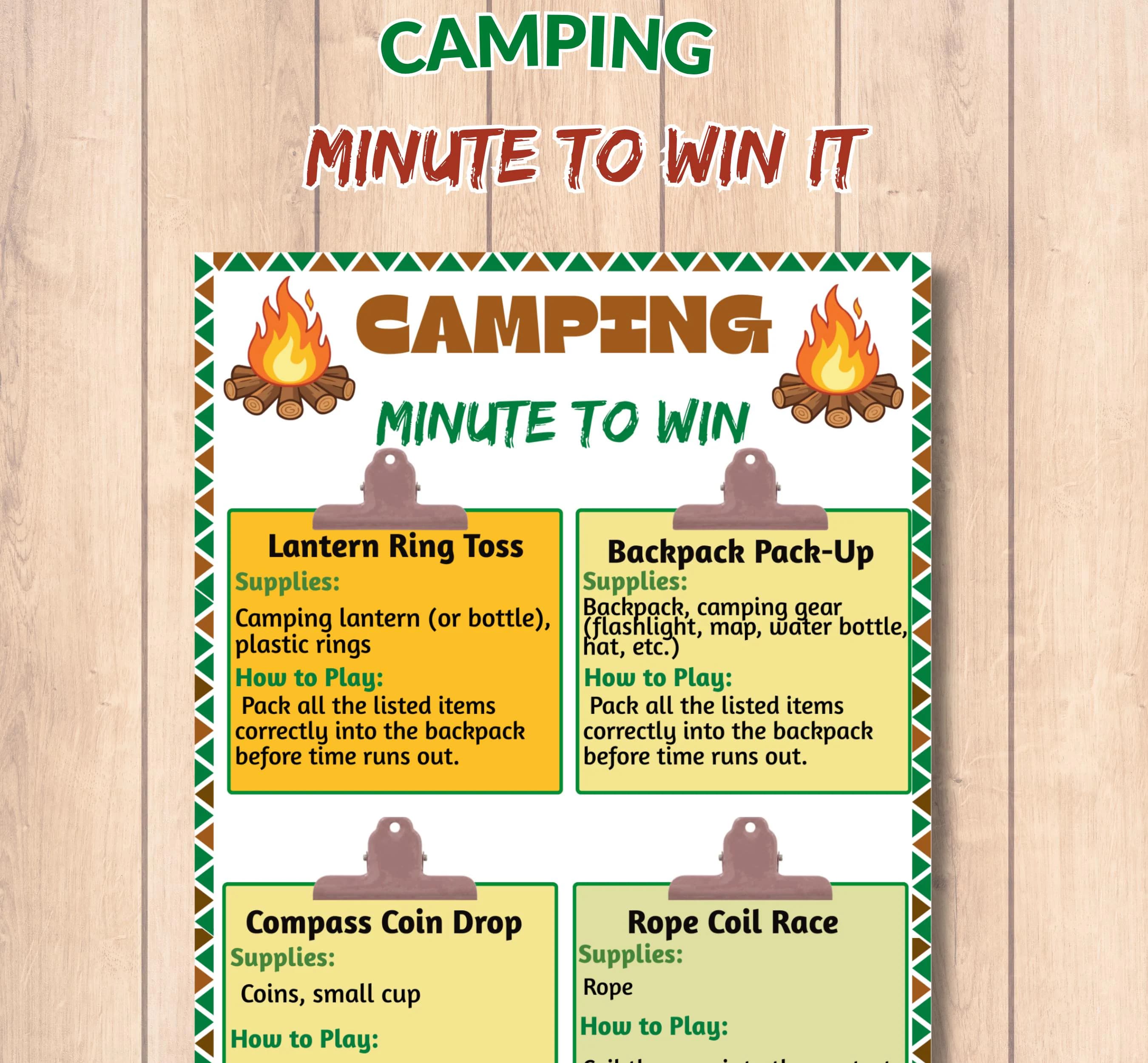 Camping Minute to Win It Games Printable | Camp Party Games | Family Reunion Activities | Kids & Adults Camping PDF Bundle - image 4