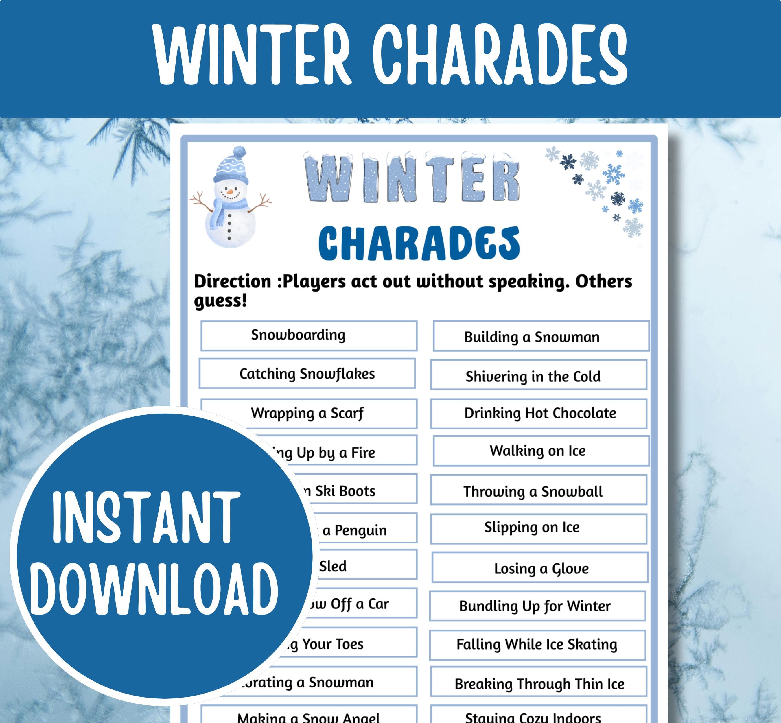 Winter Charades Game Printable, Christmas Party Game, Holiday Family Game, Winter Party Activity, Holiday Icebreaker, Group Game