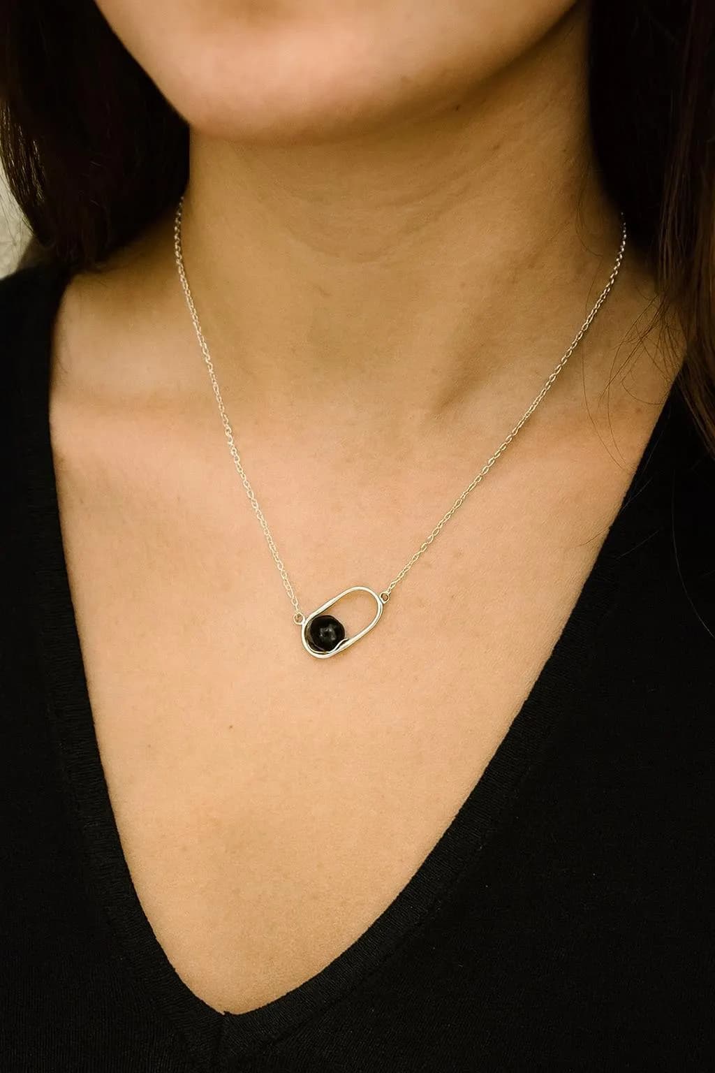 Handmade Sterling Silver Oltu Stone Necklace: Elegant Minimalist Pendant