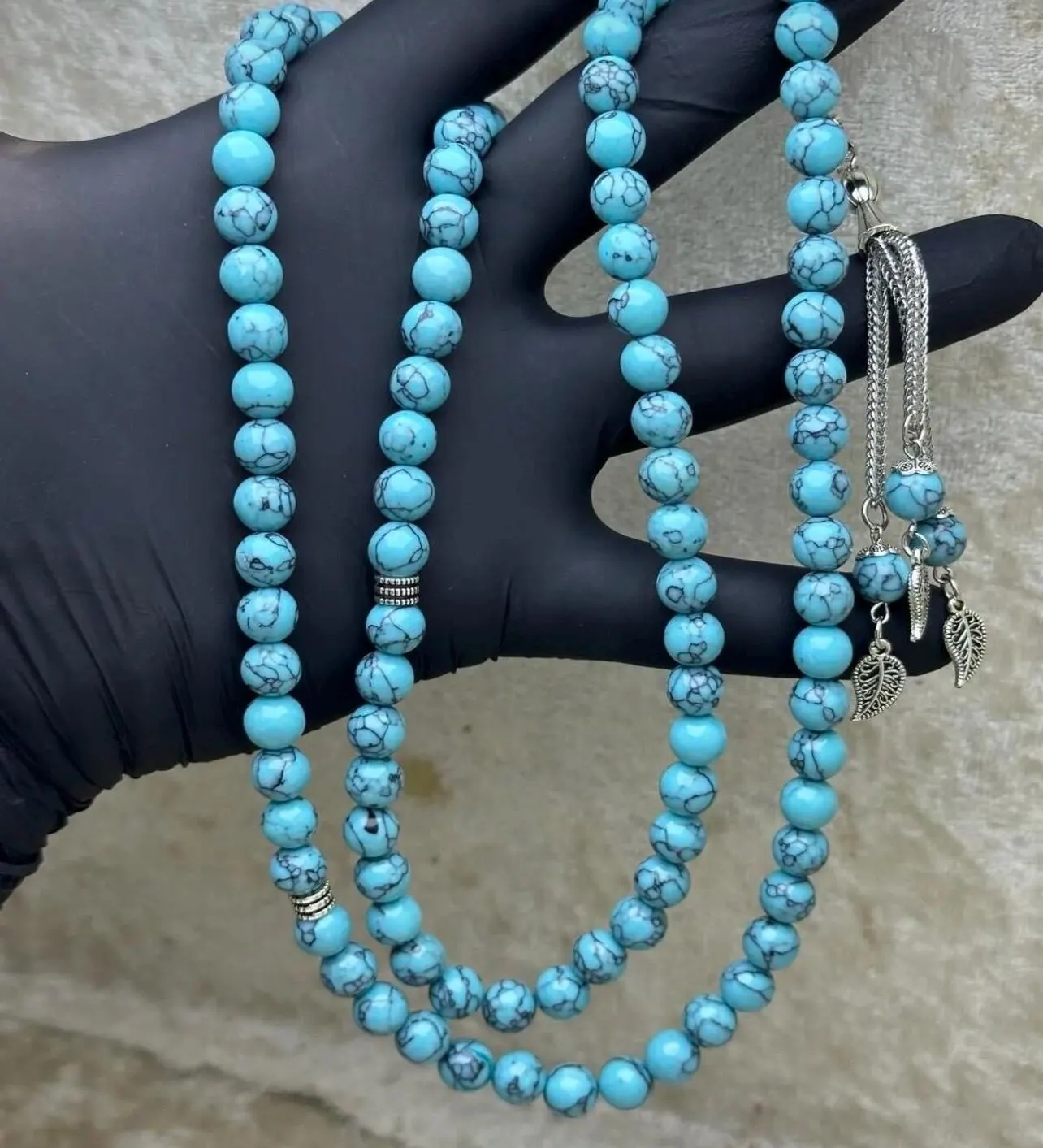 99 Bead Natural Turquoise Prayer Beads – 8mm Handmade Islamic Tasbih – Natural Stone Misbaha - image 3