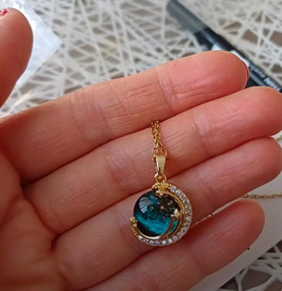 Gold Star Moon Necklace, Celestial Galaxy Pendant, Zircon Crystal Women Necklace, Minimalist Space Jewelry - image 5