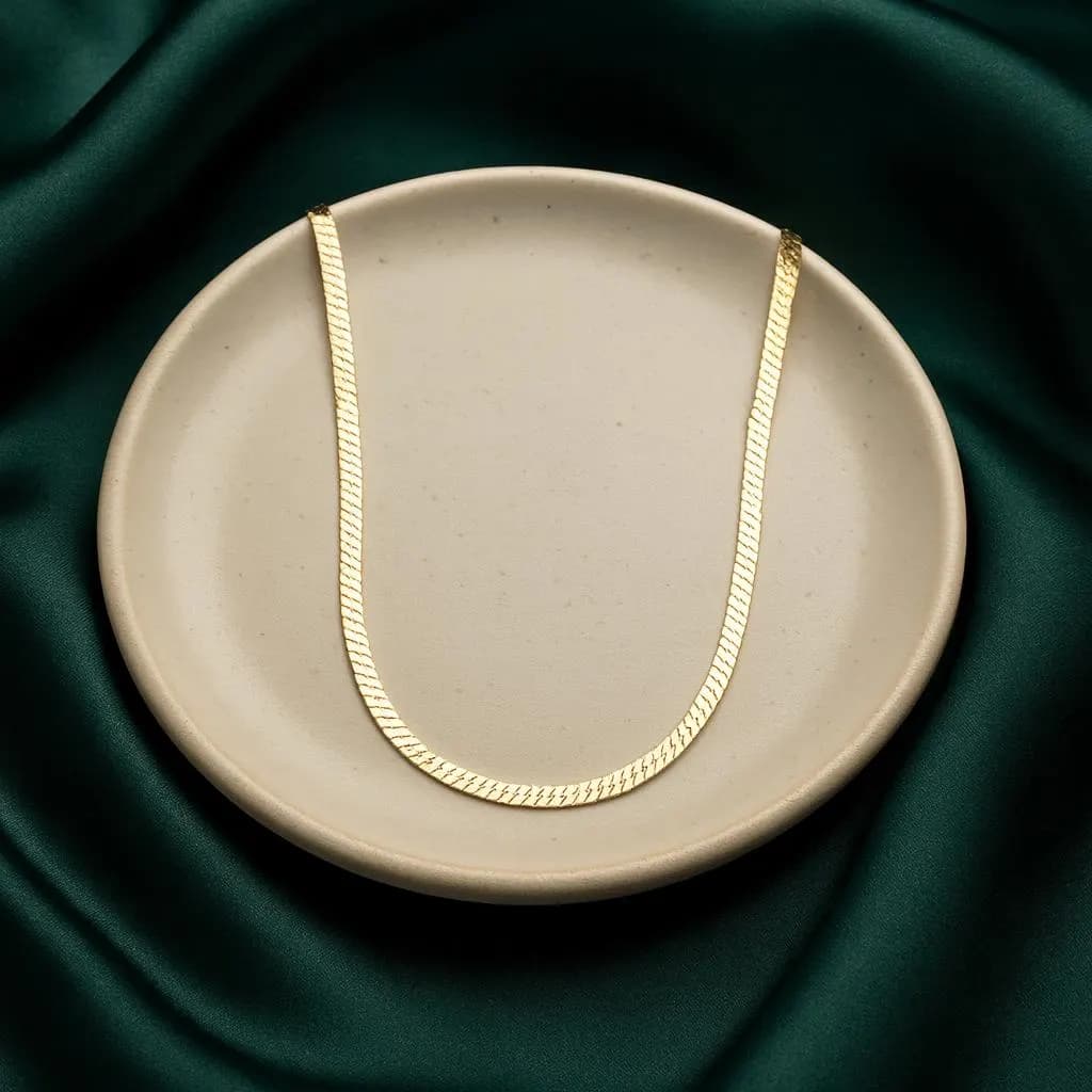 Gold Stainless Steel Herringbone Chain – Italian Unisex Necklace