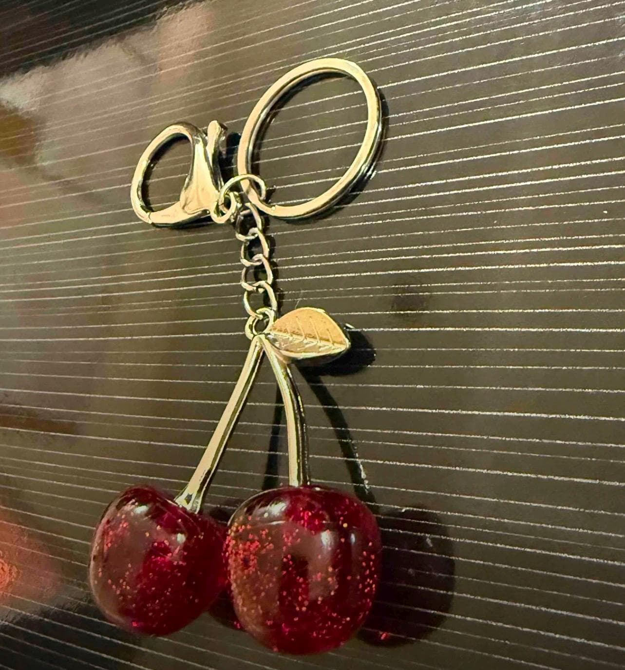 Red Cherry Keychain: Sparkling Resin & Silver Bag Charm - image 4