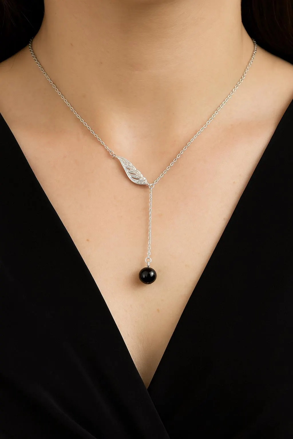 Handmade Sterling Silver Necklace: Oltu Stone Leaf Pendant