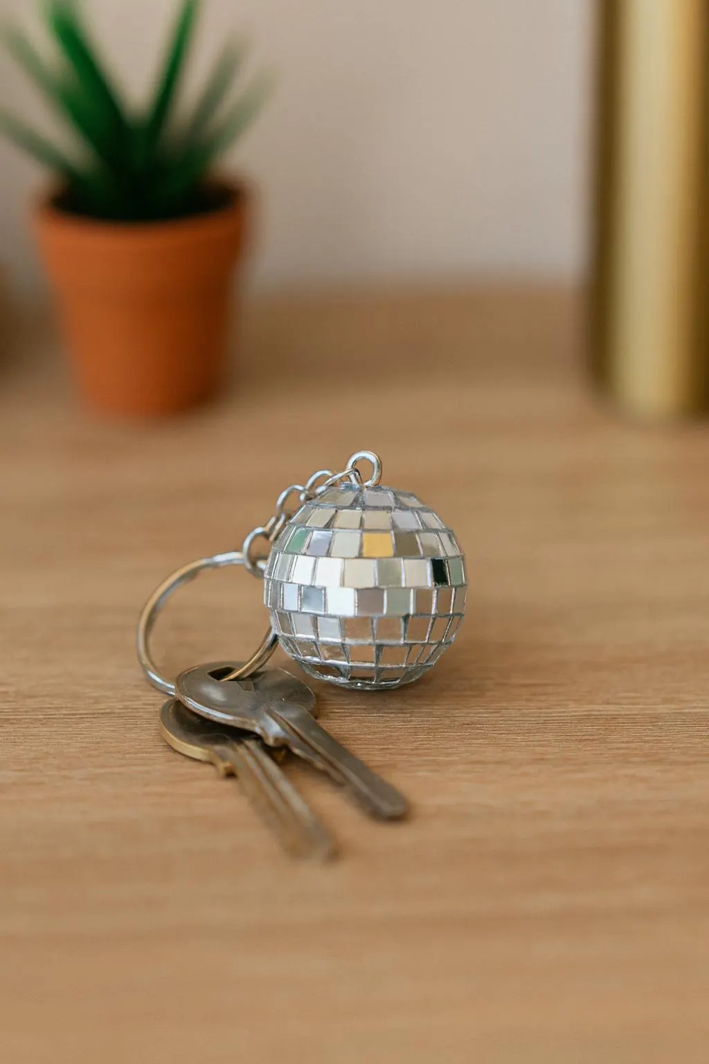 Handmade Disco Ball Keychain: Silver Mirror Mosaic Charm, Retro Party Gift