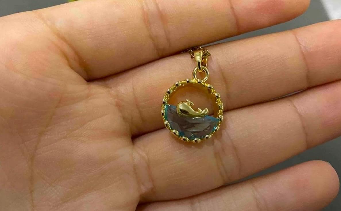 Gold Dolphin Pendant Necklace, Stainless Steel Ocean Jewelry, Handmade - image 5