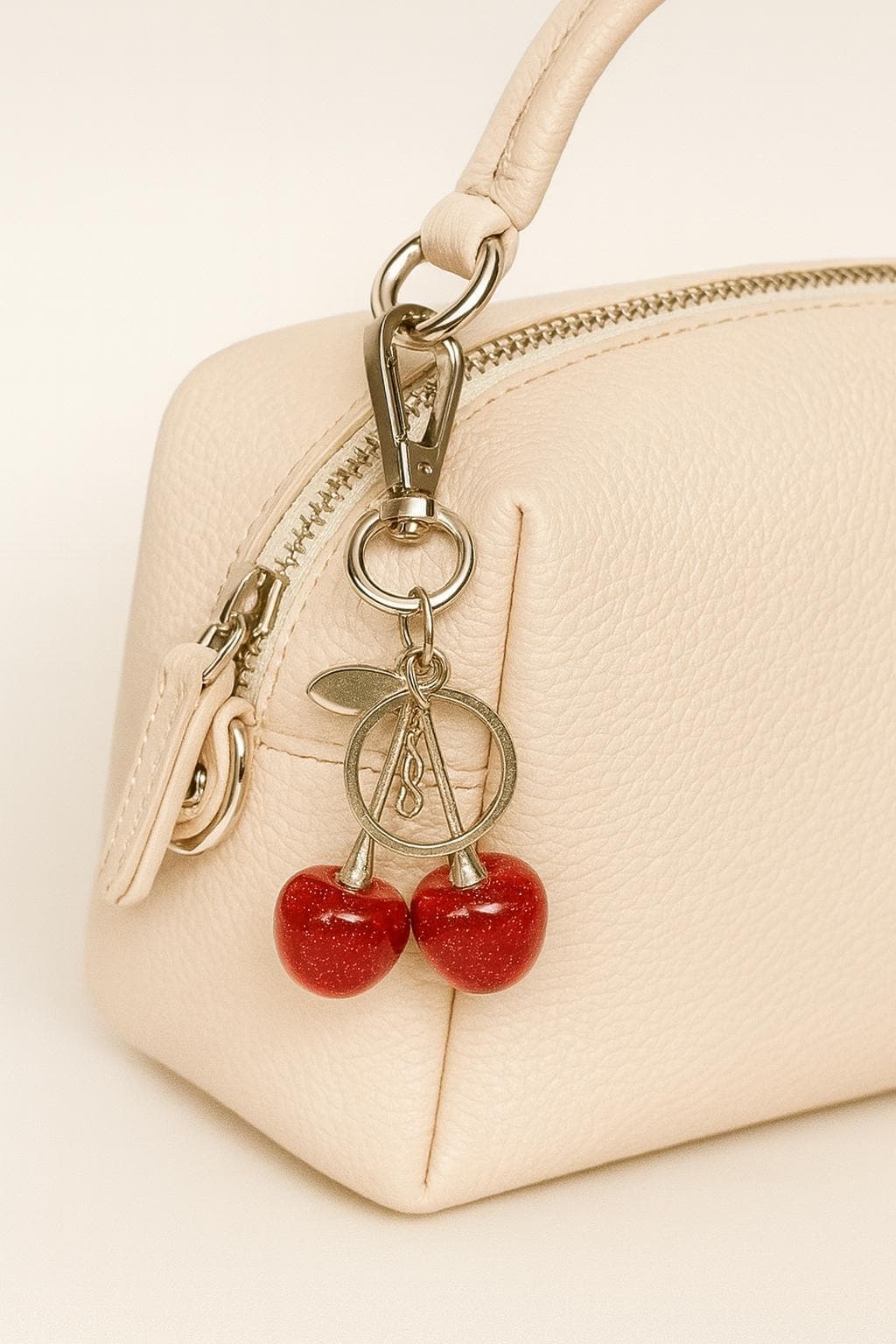 Red Cherry Keychain: Sparkling Resin & Silver Bag Charm
