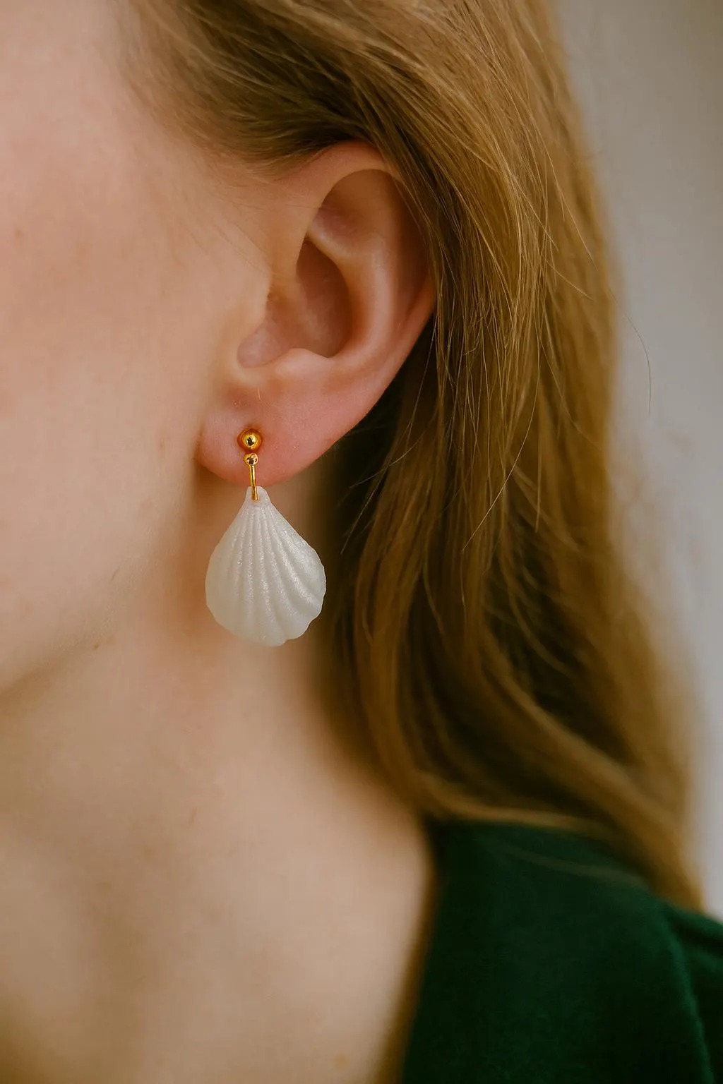 Handmade White Polymer Clay Earrings: Seashell Dangle Jewelry - image 3