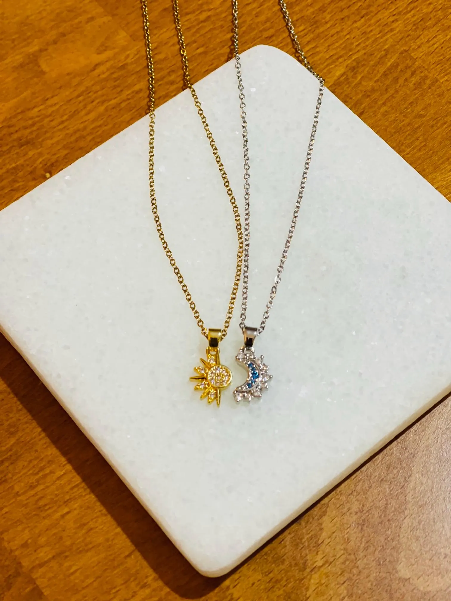 Sun & Moon Necklace Set – Zircon Stainless Steel Astrology Jewelry - image 3