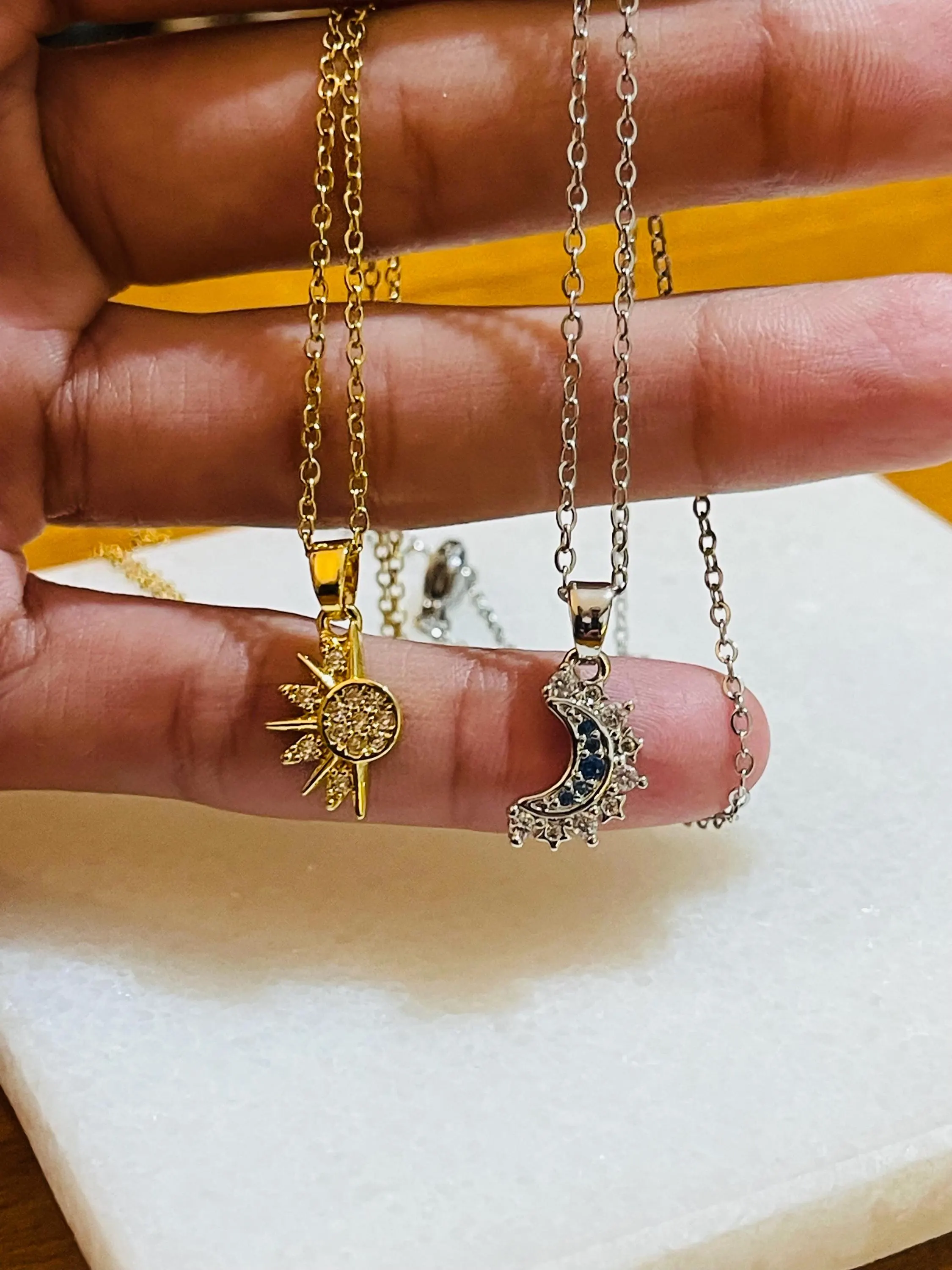 Sun & Moon Necklace Set – Zircon Stainless Steel Astrology Jewelry - image 5