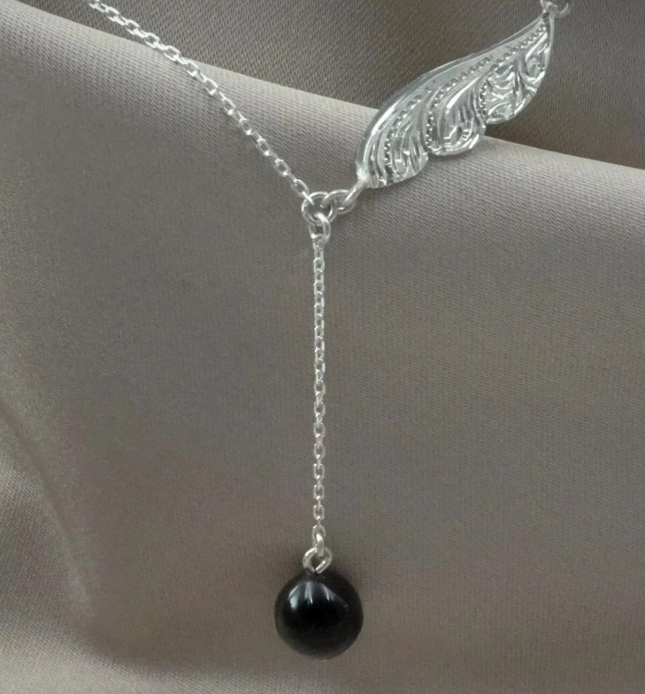 Handmade Sterling Silver Necklace: Oltu Stone Leaf Pendant - image 2