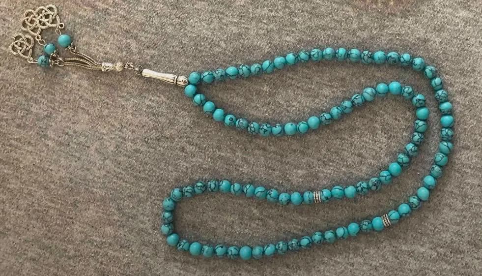 99 Bead Natural Turquoise Prayer Beads – 8mm Handmade Islamic Tasbih – Natural Stone Misbaha - image 2