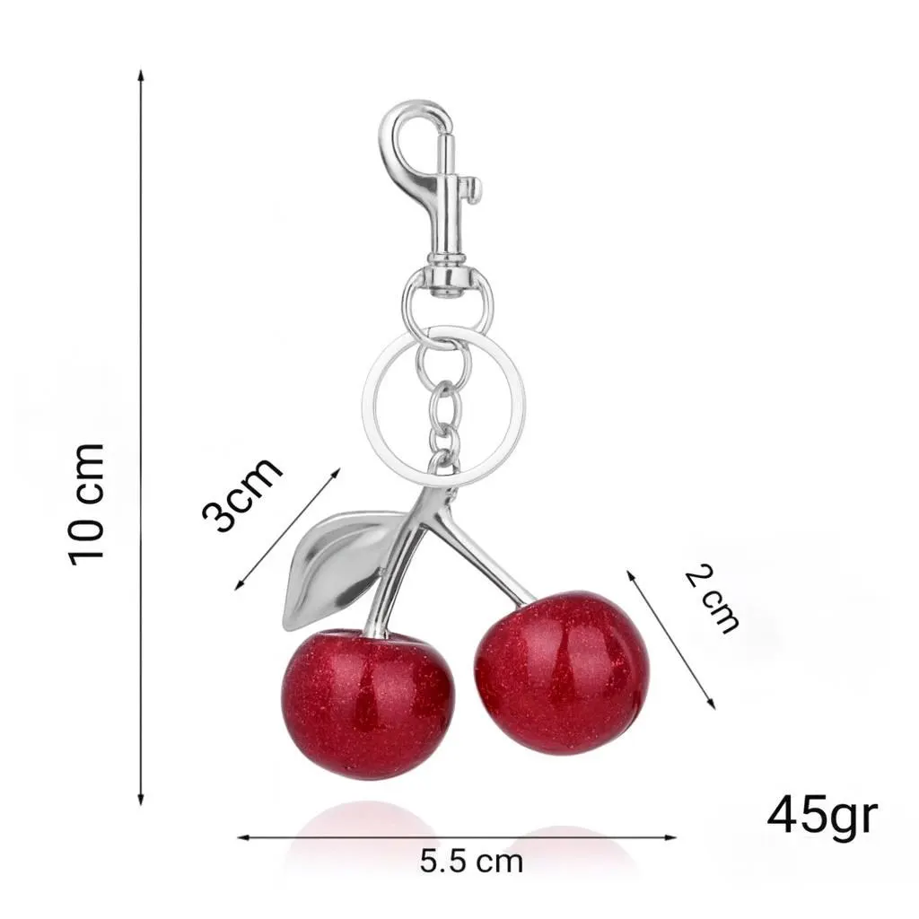 Red Cherry Keychain: Sparkling Resin & Silver Bag Charm - image 5