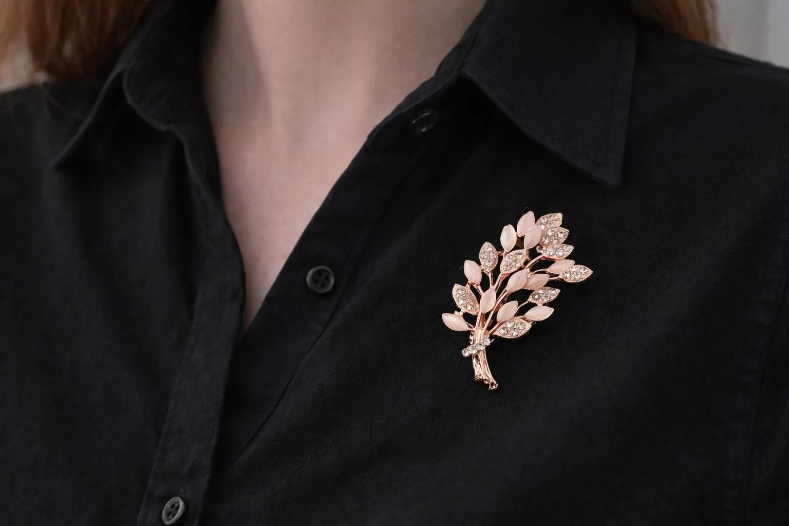 Mimosa Brooch | Beige Floral Lapel Pin with Quartz & Zircon - image 2
