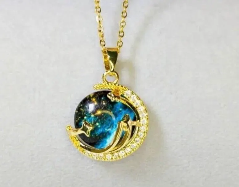 Gold Star Moon Necklace, Celestial Galaxy Pendant, Zircon Crystal Women Necklace, Minimalist Space Jewelry - image 4