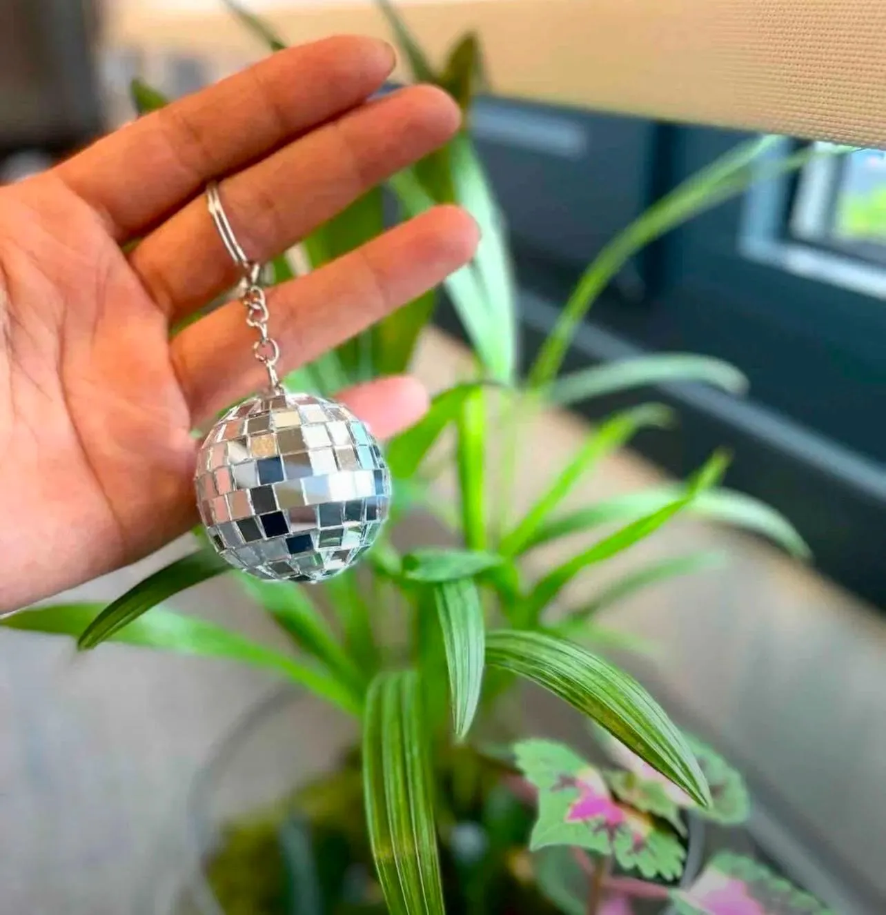 Handmade Disco Ball Keychain: Silver Mirror Mosaic Charm, Retro Party Gift - image 3