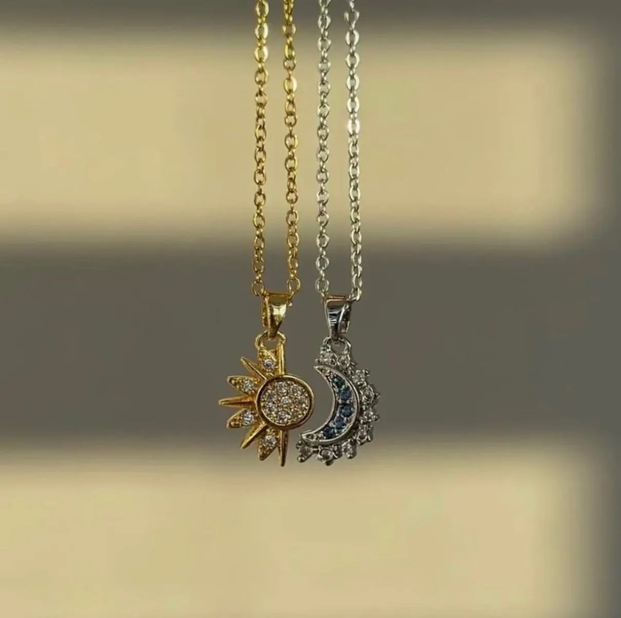 Sun & Moon Necklace Set – Zircon Stainless Steel Astrology Jewelry
