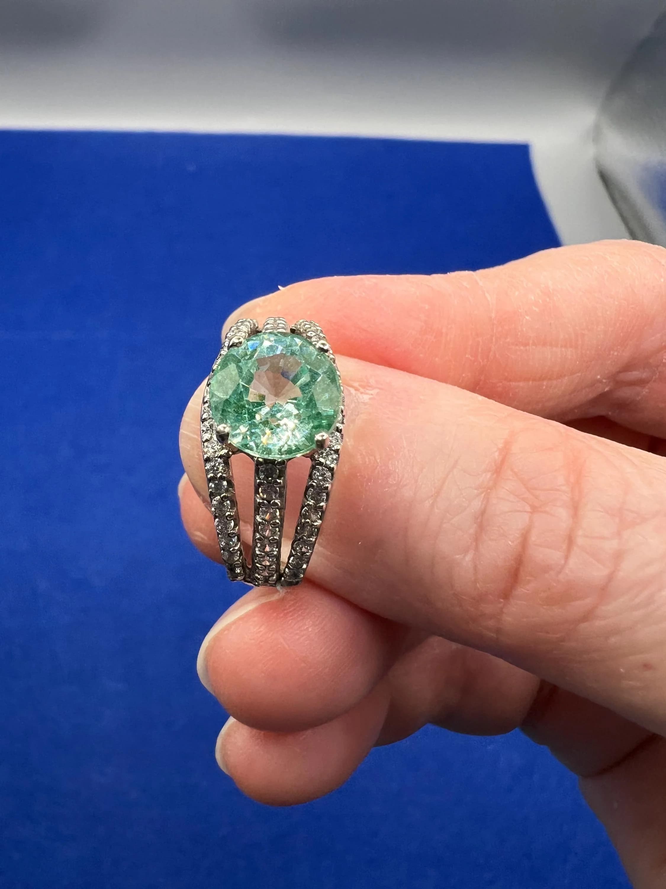 Vintage Sterling Silver Ring: Green Tourmaline With Sparkly CZs, Size 6 1/2 - image 5