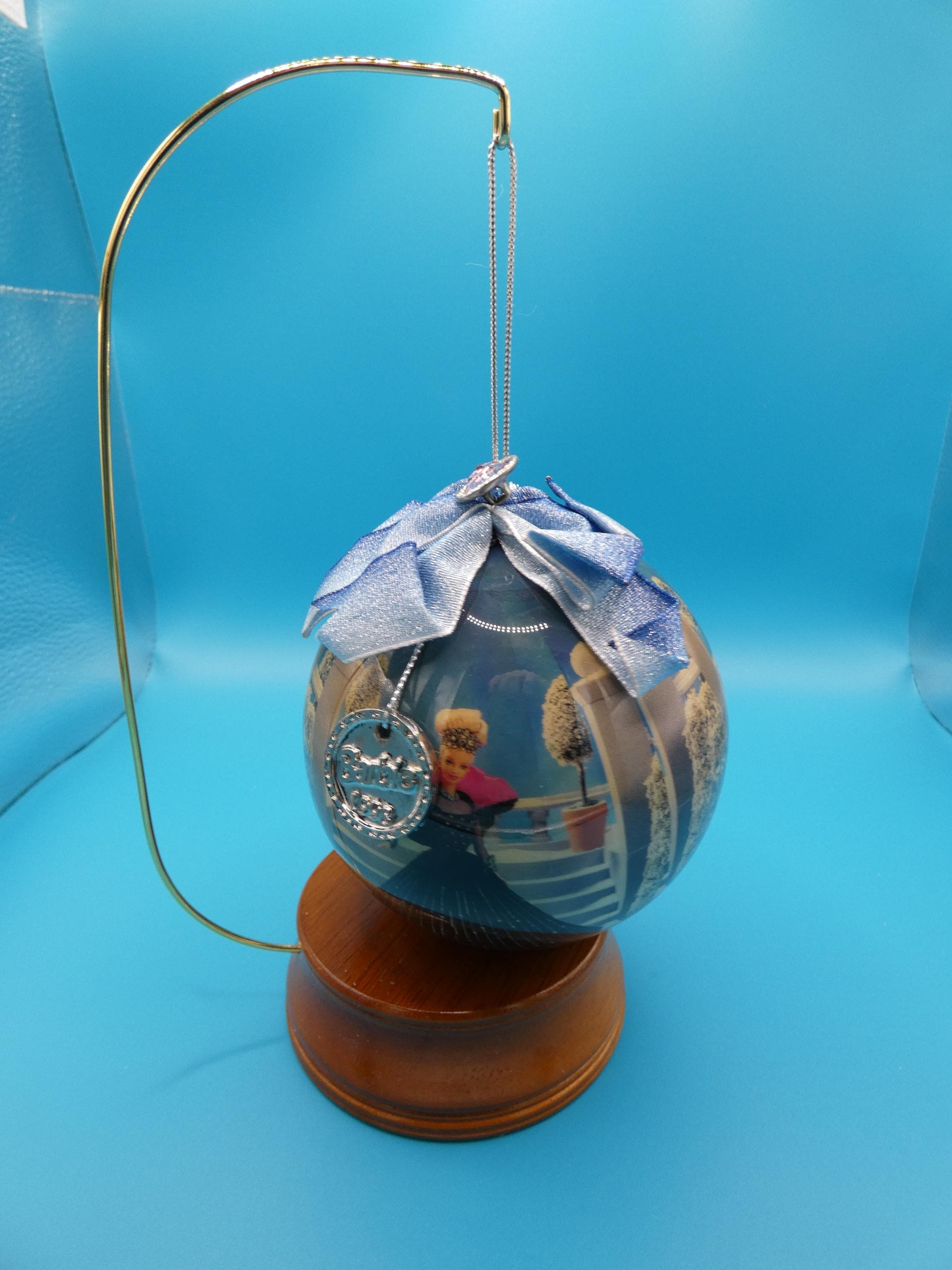 Vintage 1998 Christmas Holiday Barbie Ornament Bulb: Decoupage, Stand - image 3